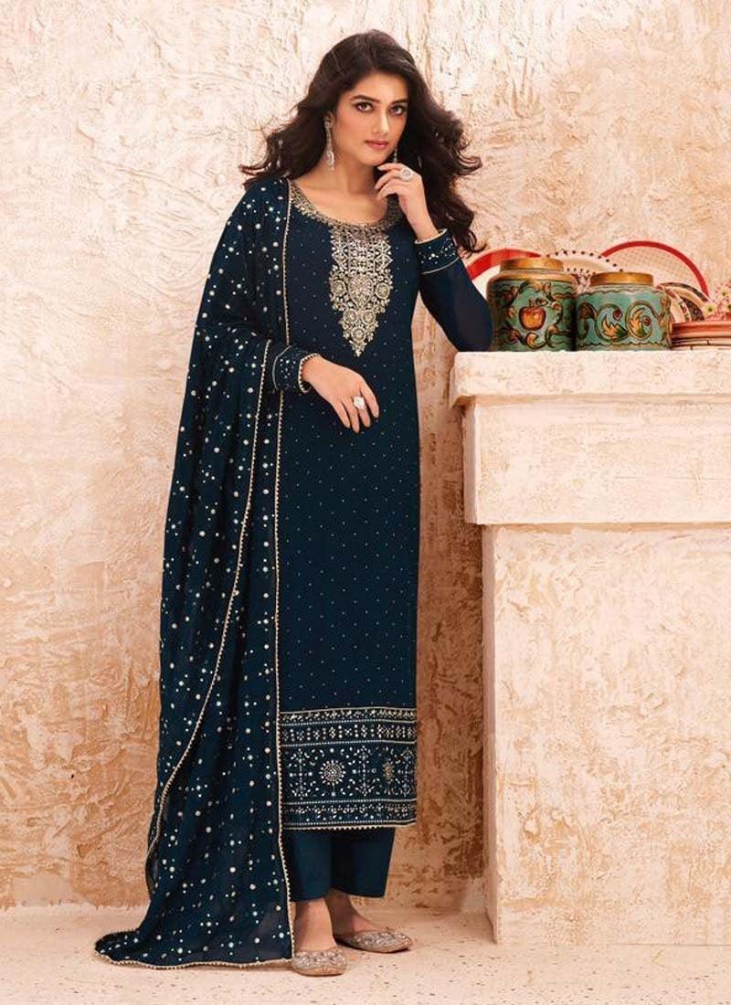 Navy Blue Color Georgette Fabric Stone Work Salwar Kameez Outlet Online Shop