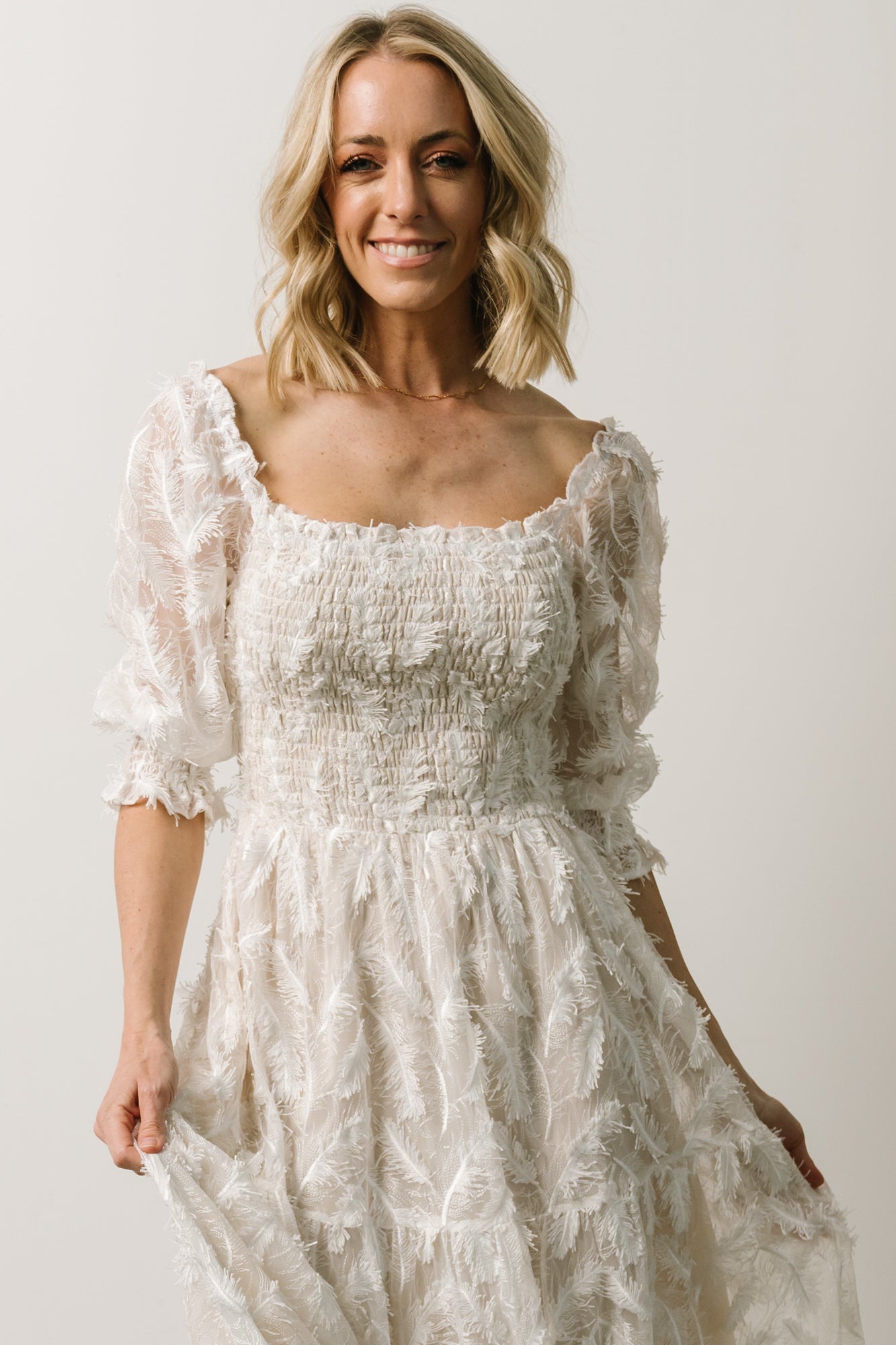 Paloma Smocked Feather Maxi Dress | Off White Inexpensive