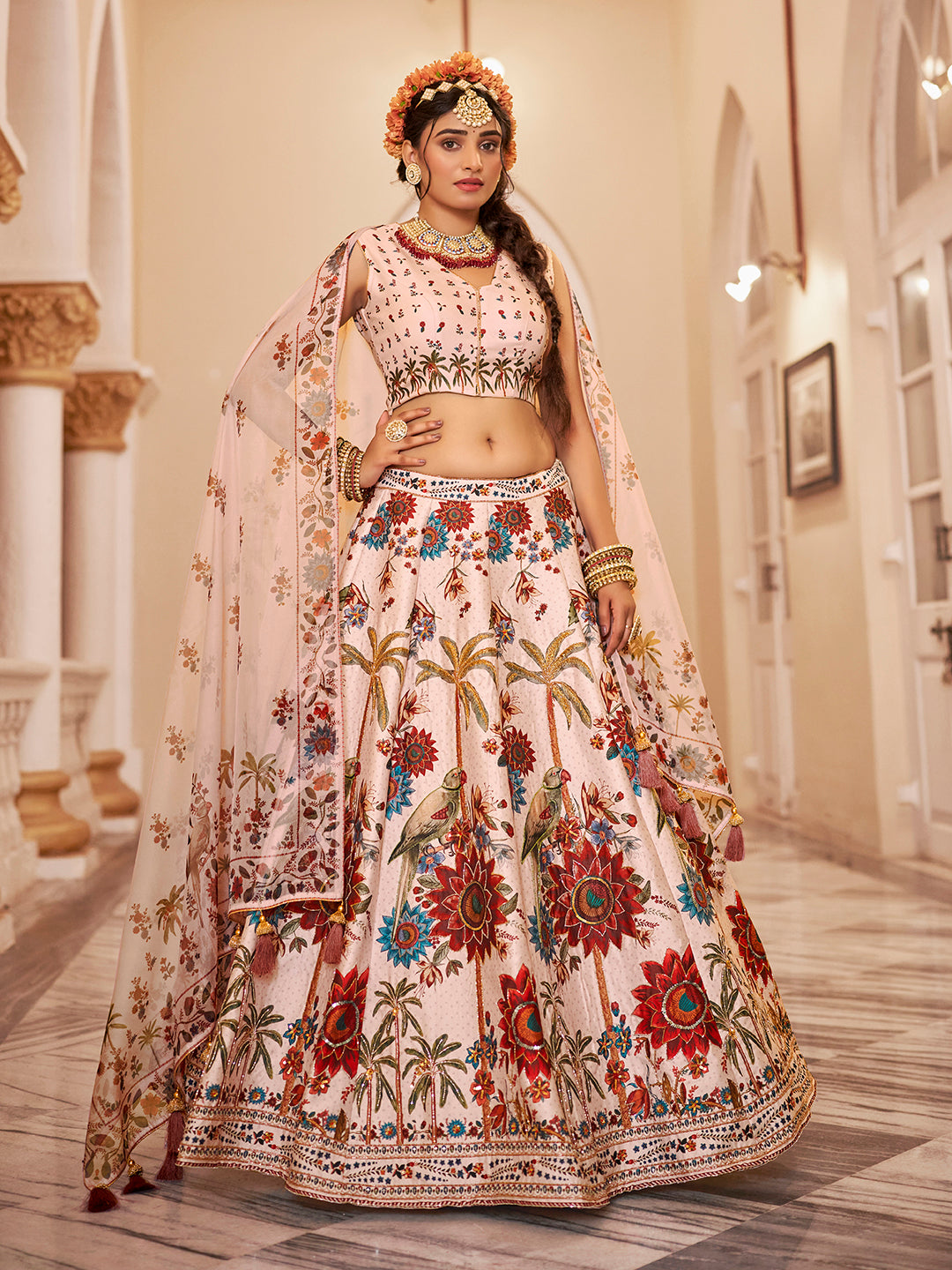 Exquisite Off-White Art Silk Floral Lehenga Choli Set Wide Range Of Sale Online