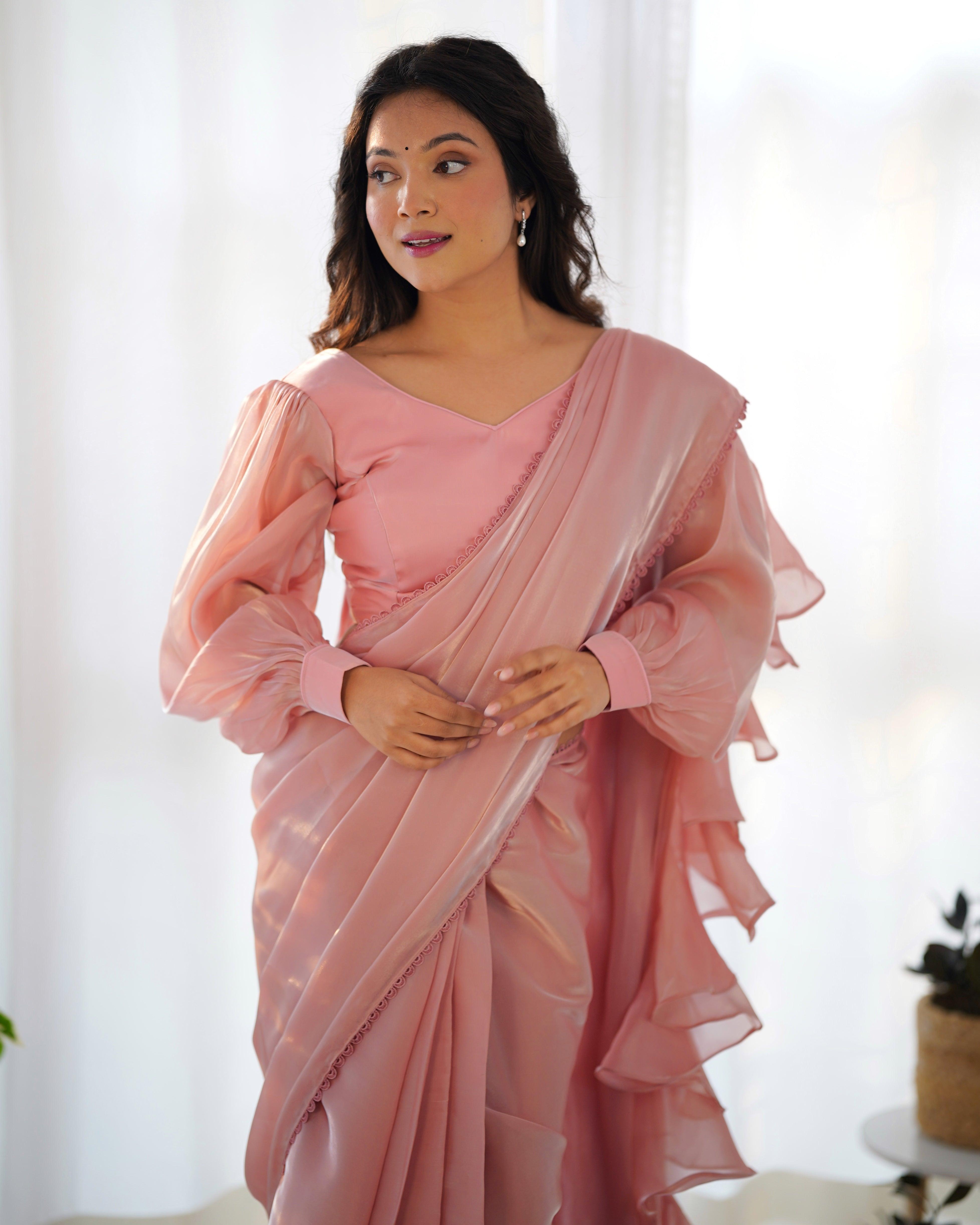 peach color ready to wear ruffle saree Nicekicks Online