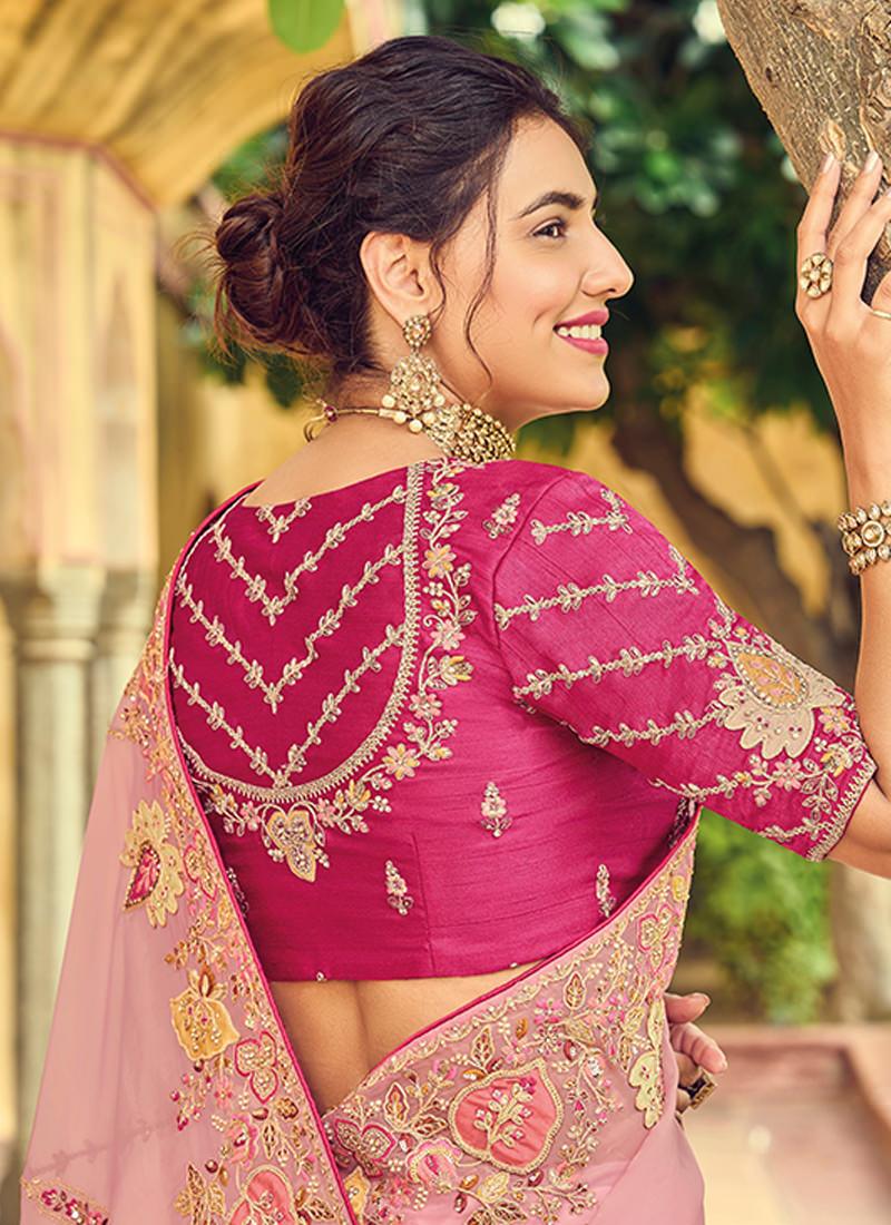 Pink Embroidered Organza Saree Discount Many Kinds Of