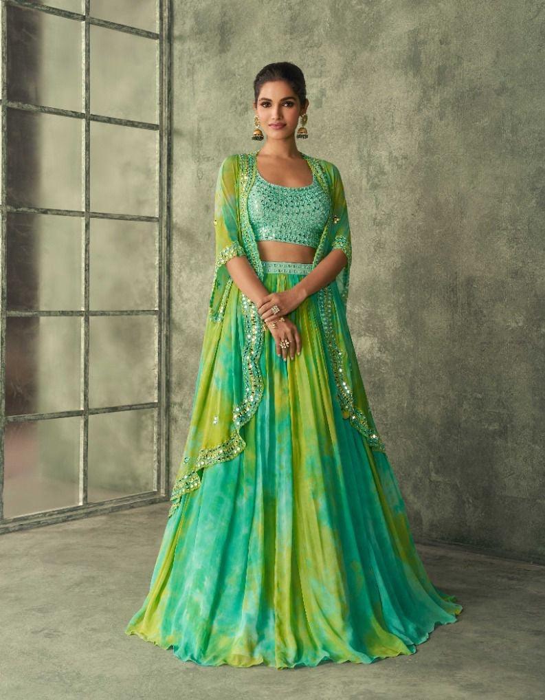 Green Fancy Designer Lehenga Choli Shrug Set Outlet Order