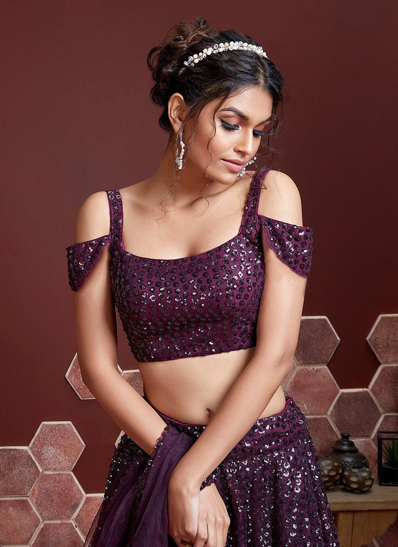 Purple Color Sleeveless Blouse Lehenga With Fully Heavy Sequins Work Outlet 2025 Newest