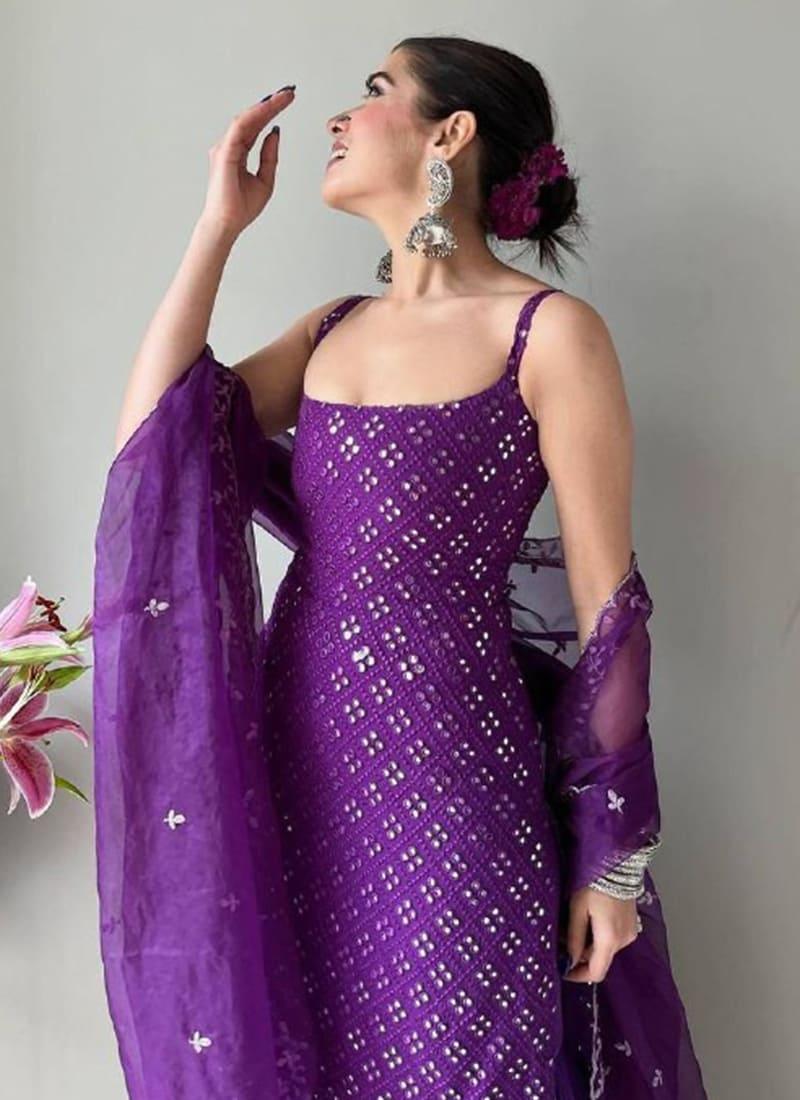 String Style Back Fully Sequins Purple Sharara Original Online