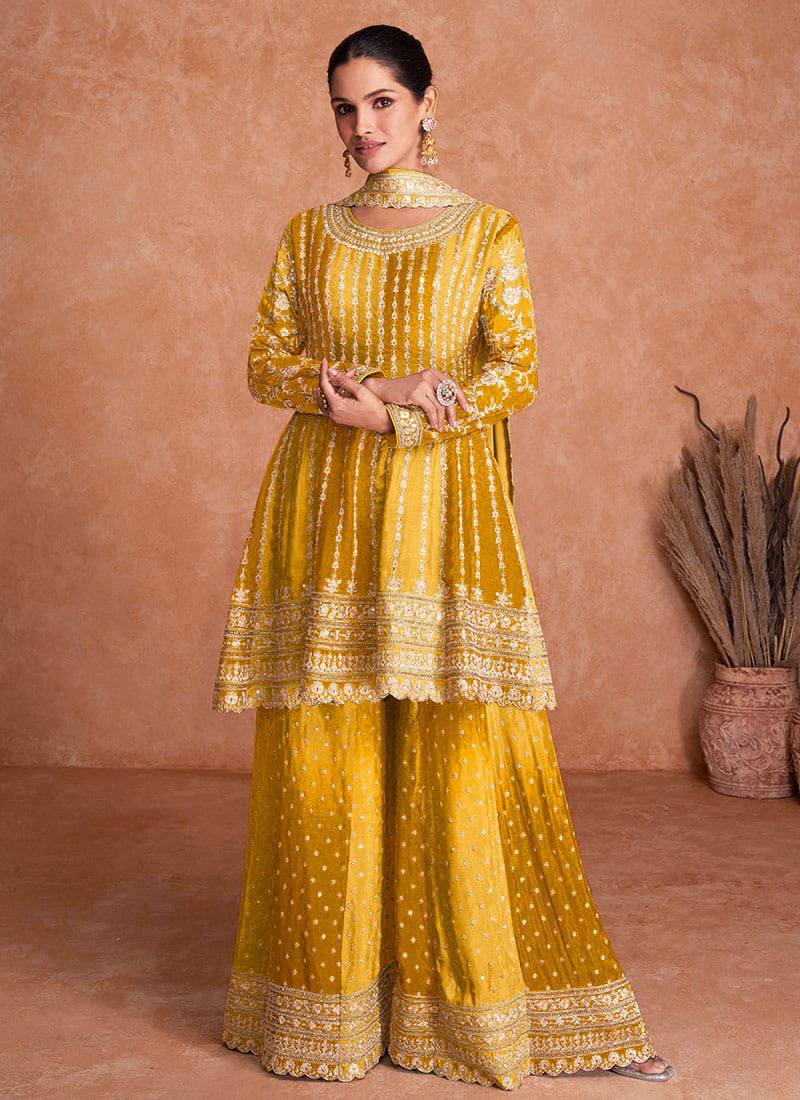 Fantastic Ombre Style Chinon Embroidered Sharara Suits On Hot Sale