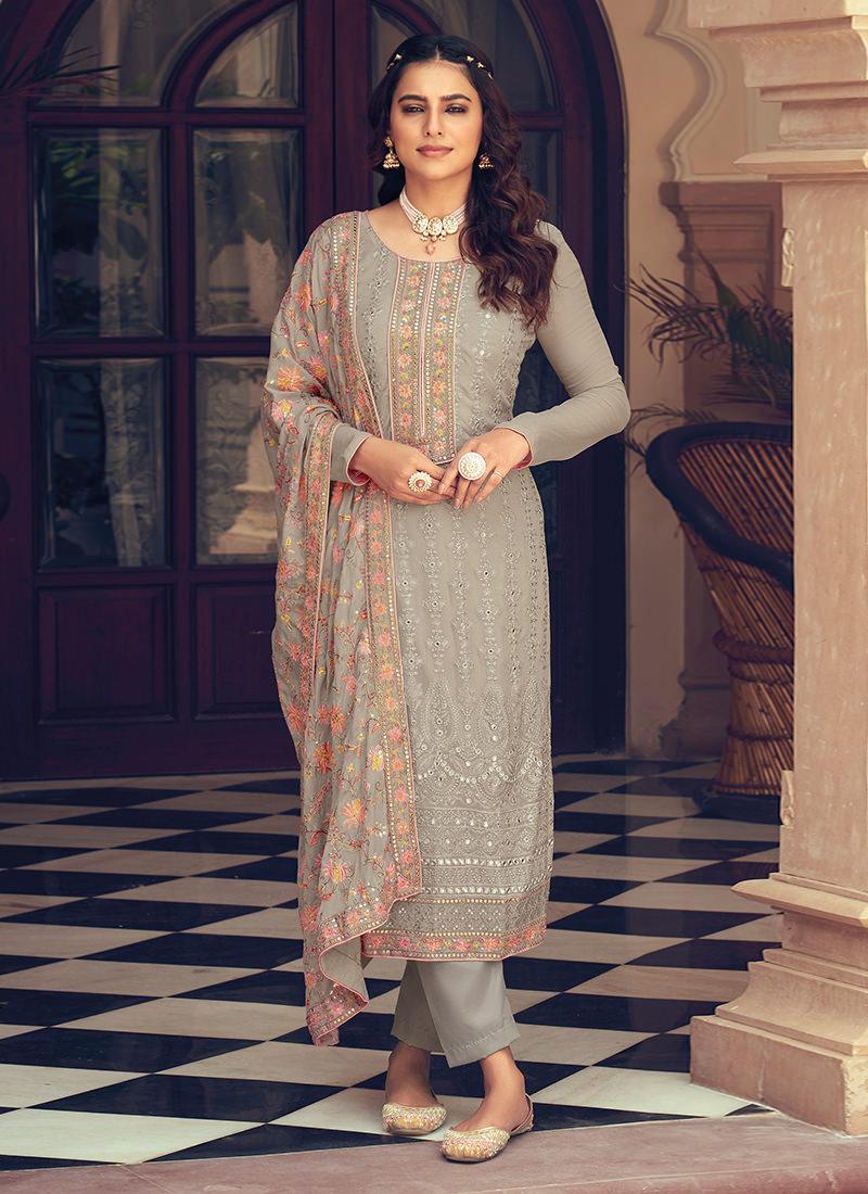 Grey Color Pant Style Pakistani Dress Clearance Low Pice