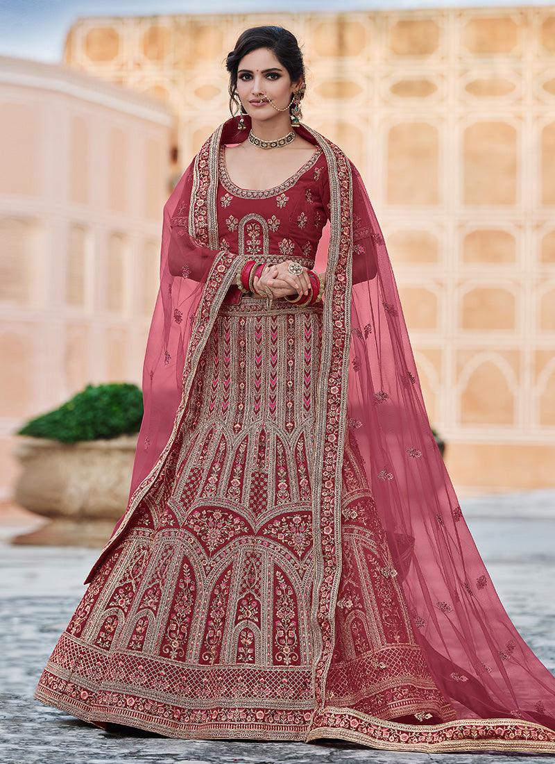 Mesmerizing Look Stone And Dori Work Maroon Color Lehenga Best Pices Cheap Pice