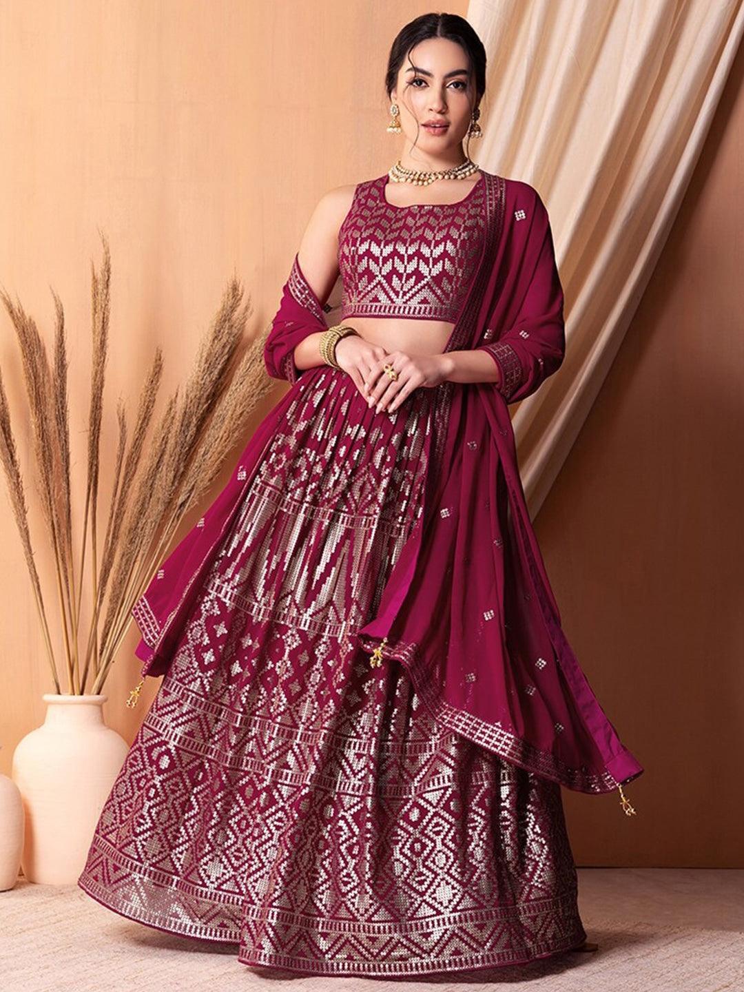 Rani pink Georgette Sequinned Flared Lehenga Choli Great Deals Cheap Pice