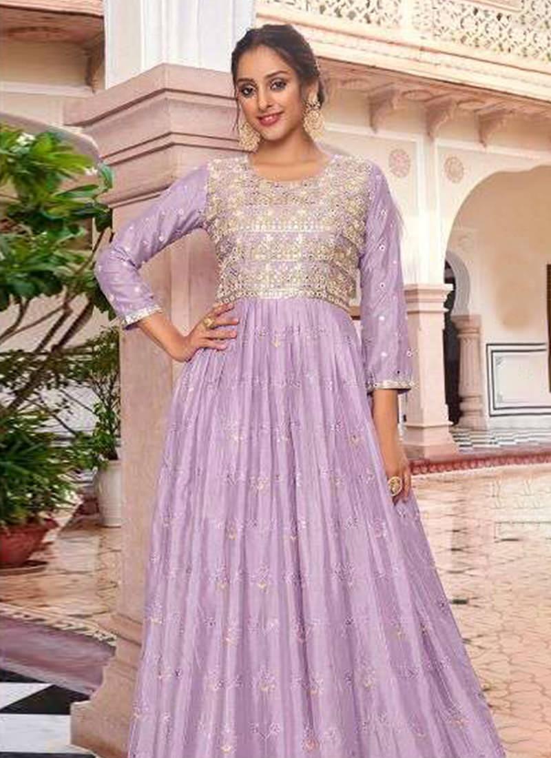 Embroidered Purple Georgette Gown Cheap Brand New Unisex