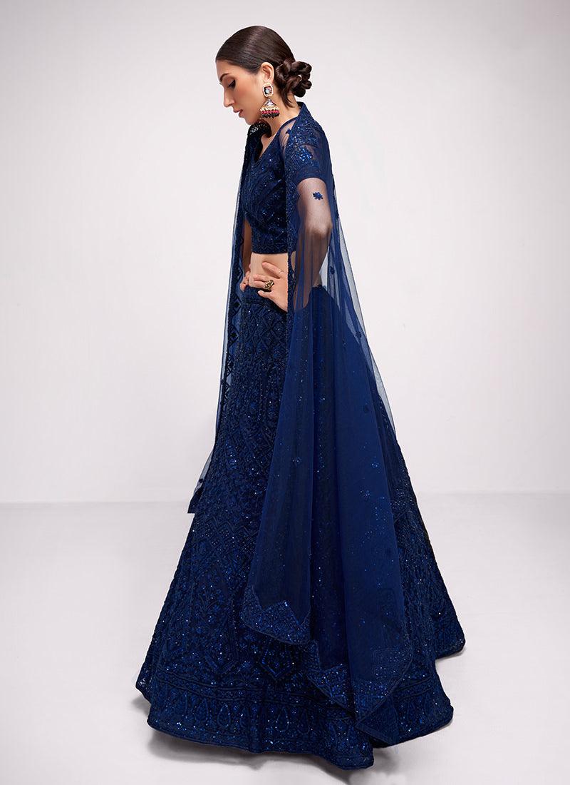 Dark Blue Soft Net Wedding Lehenga Sale Nicekicks