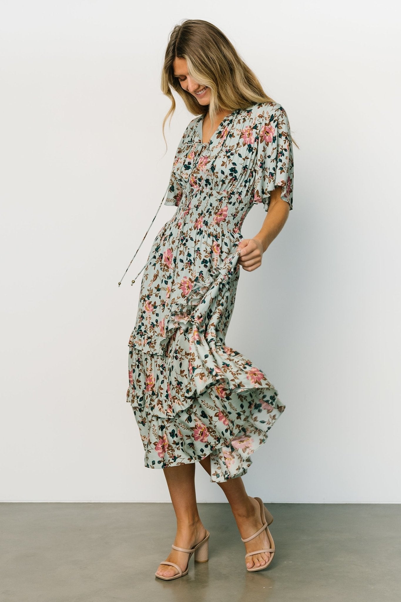 Spell Boho Midi Dress | Sage + Pink Floral Nicekicks Cheap Online