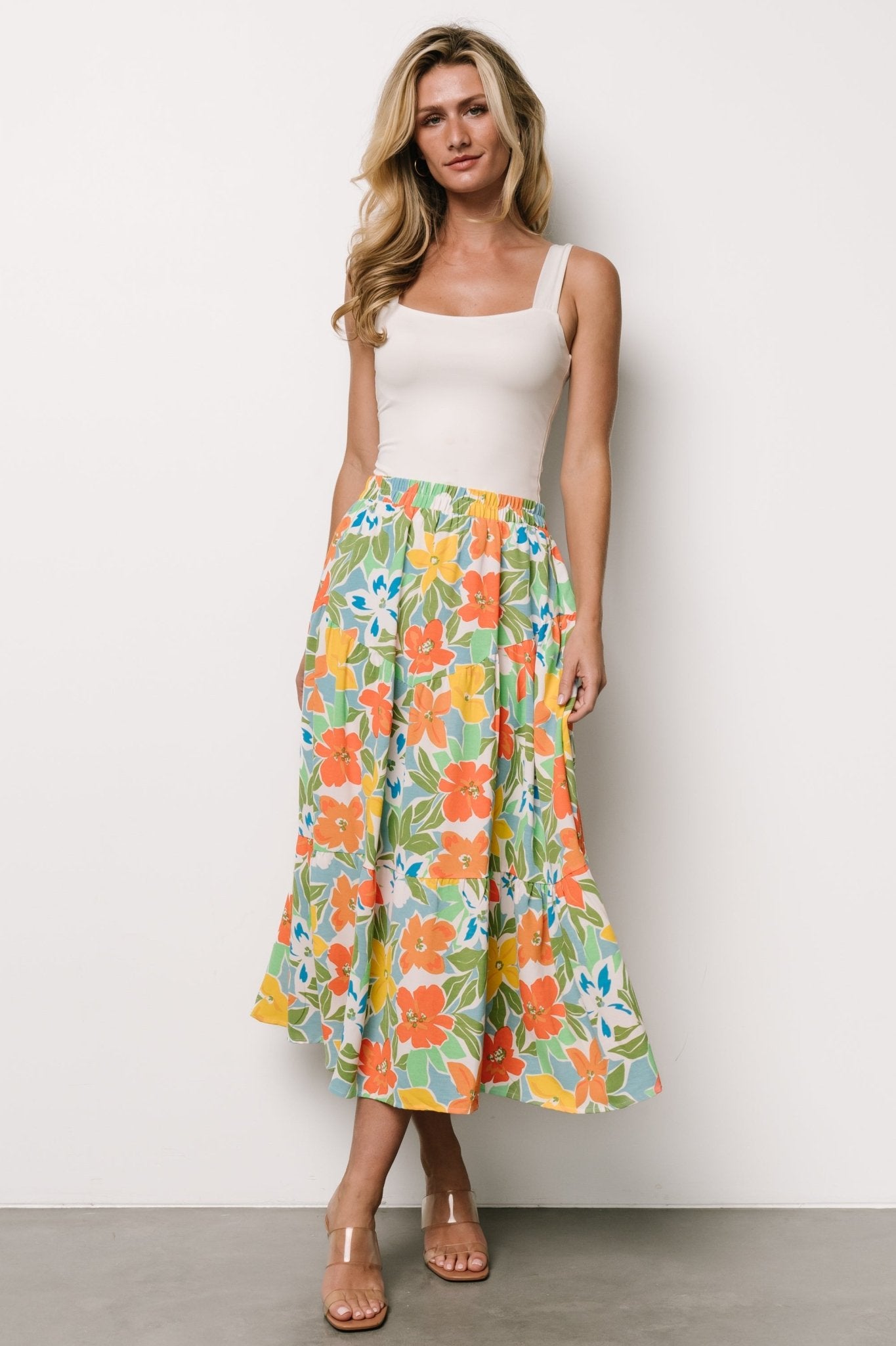 Nika Tiered Skirt | Orange + Blue Floral Outlet Deals