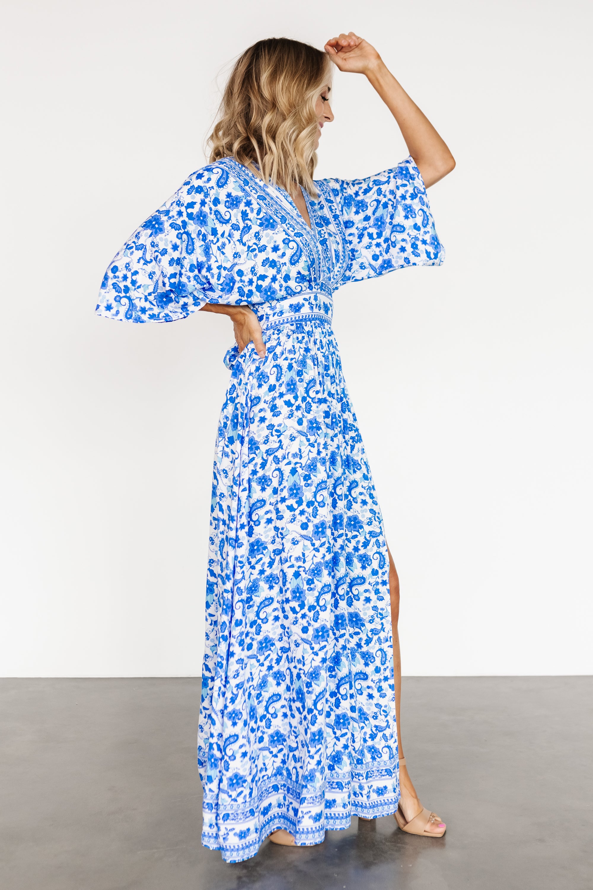 Watson Kimono Maxi Dress | Blue + White Free Shipping Shop Offer