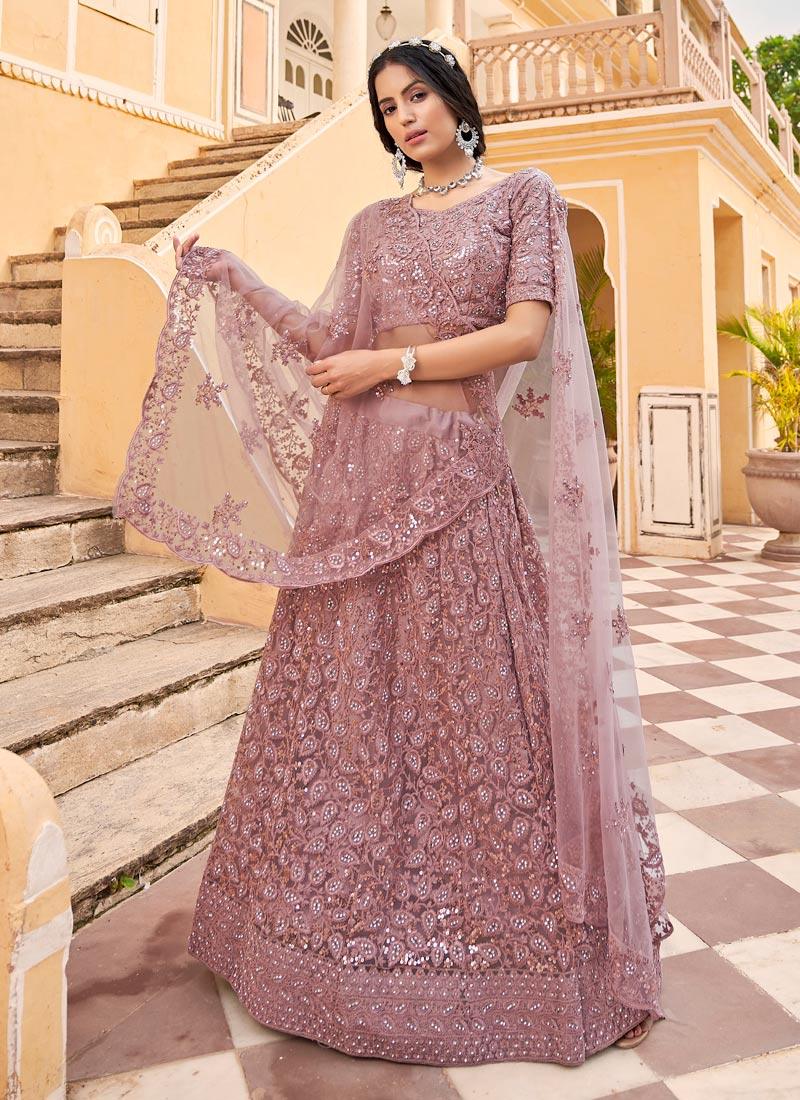 Sequins Embroidered Mauve Color Soft Base Lehenga Choice For Sale