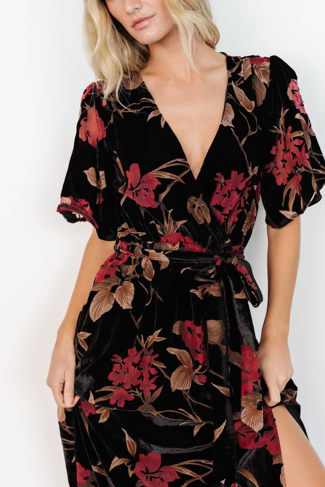 Uma Velvet Maxi Dress | Merlot + Black Floral Buy Cheap Find Great