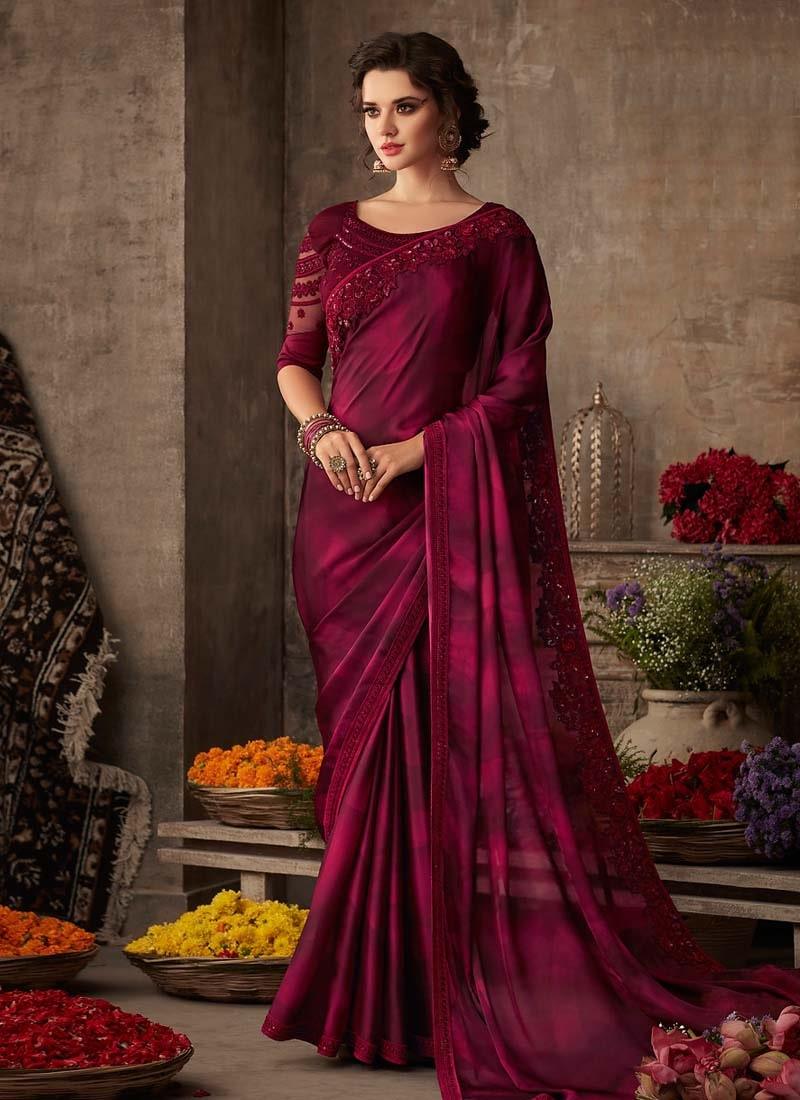 Maroon Color Georgette Base Heavy Work Base Party Wear Look Designer Saree From China Free Shipping Low Pice