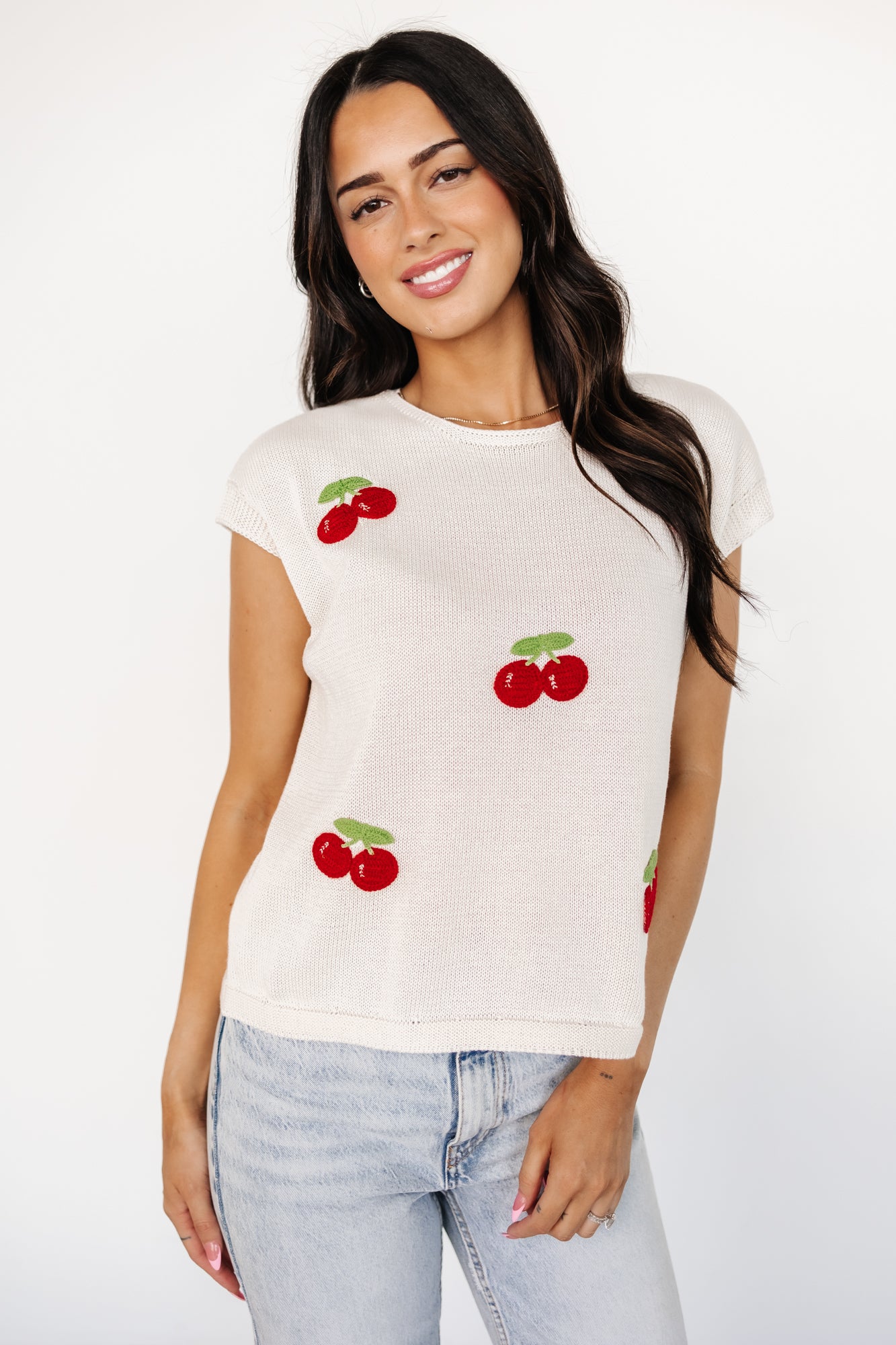 Lexie Knit Top | Cream + Cherry Applique Wide Range Of Cheap Online