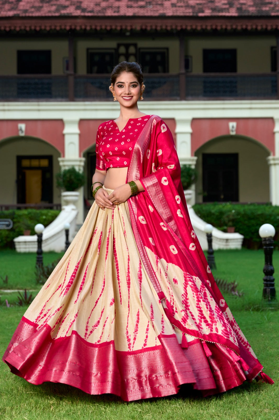 Extraordinary Dola Silk Shibori Printed Pink  lehenga Choli Sale Great Deals