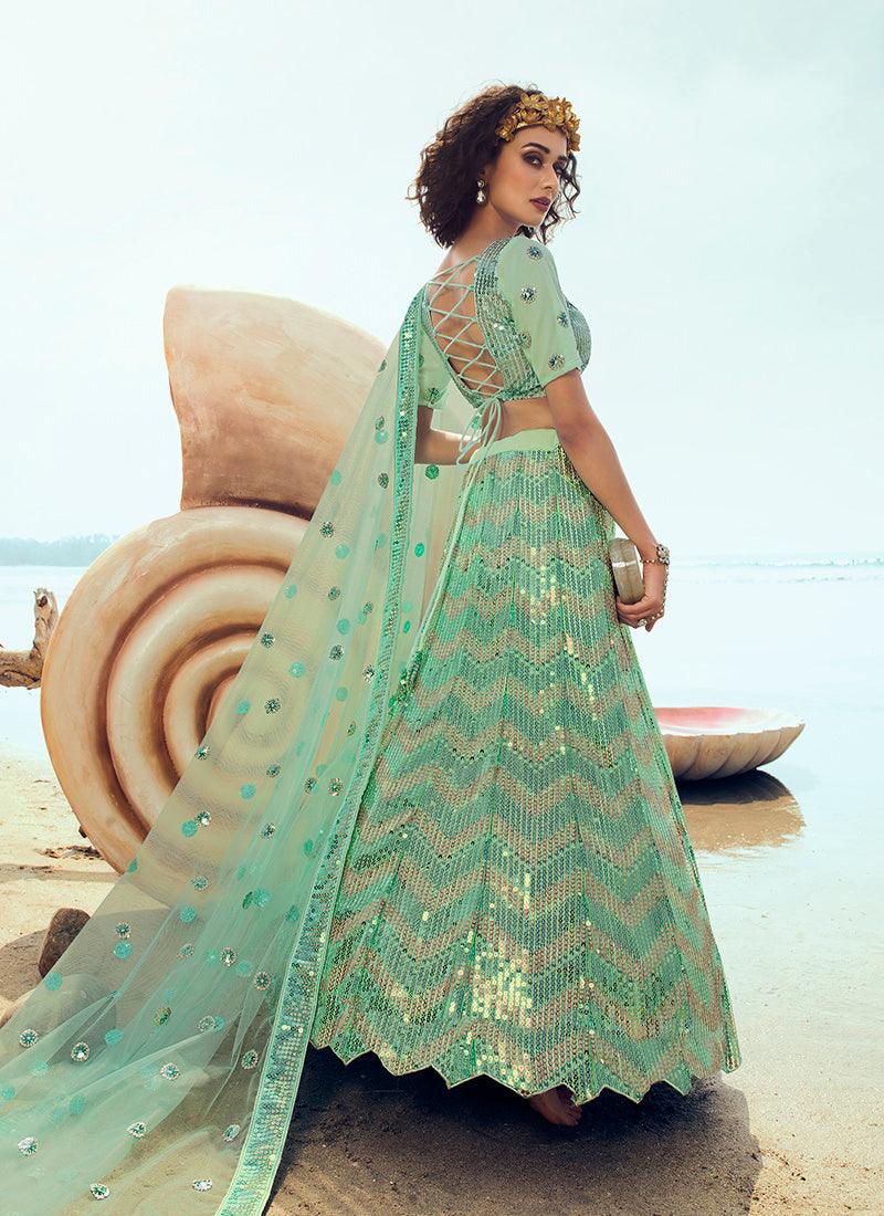 Splendid Sea Green Soft Net Base Sequin Work Lehenga Choli With Mastercard Cheap Online