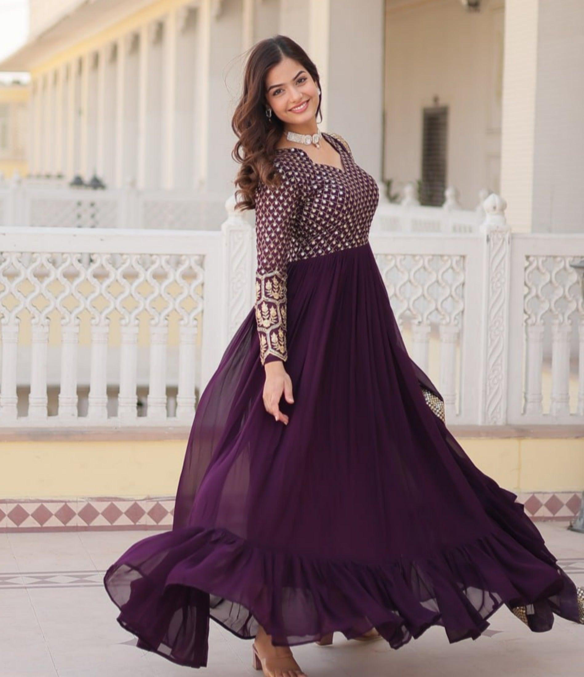 Royal Wine Anarkali Gown with Dupatta Cheap Newest