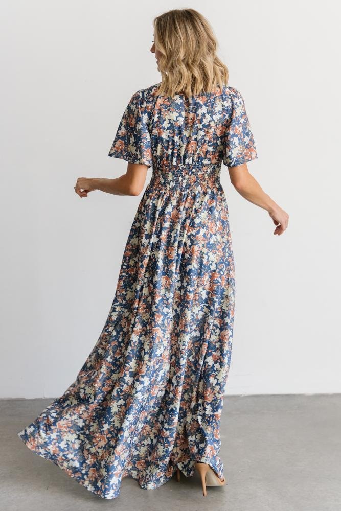 Verona Smocked Maxi Dress | Blue Floral Cheap Sale Enjoy