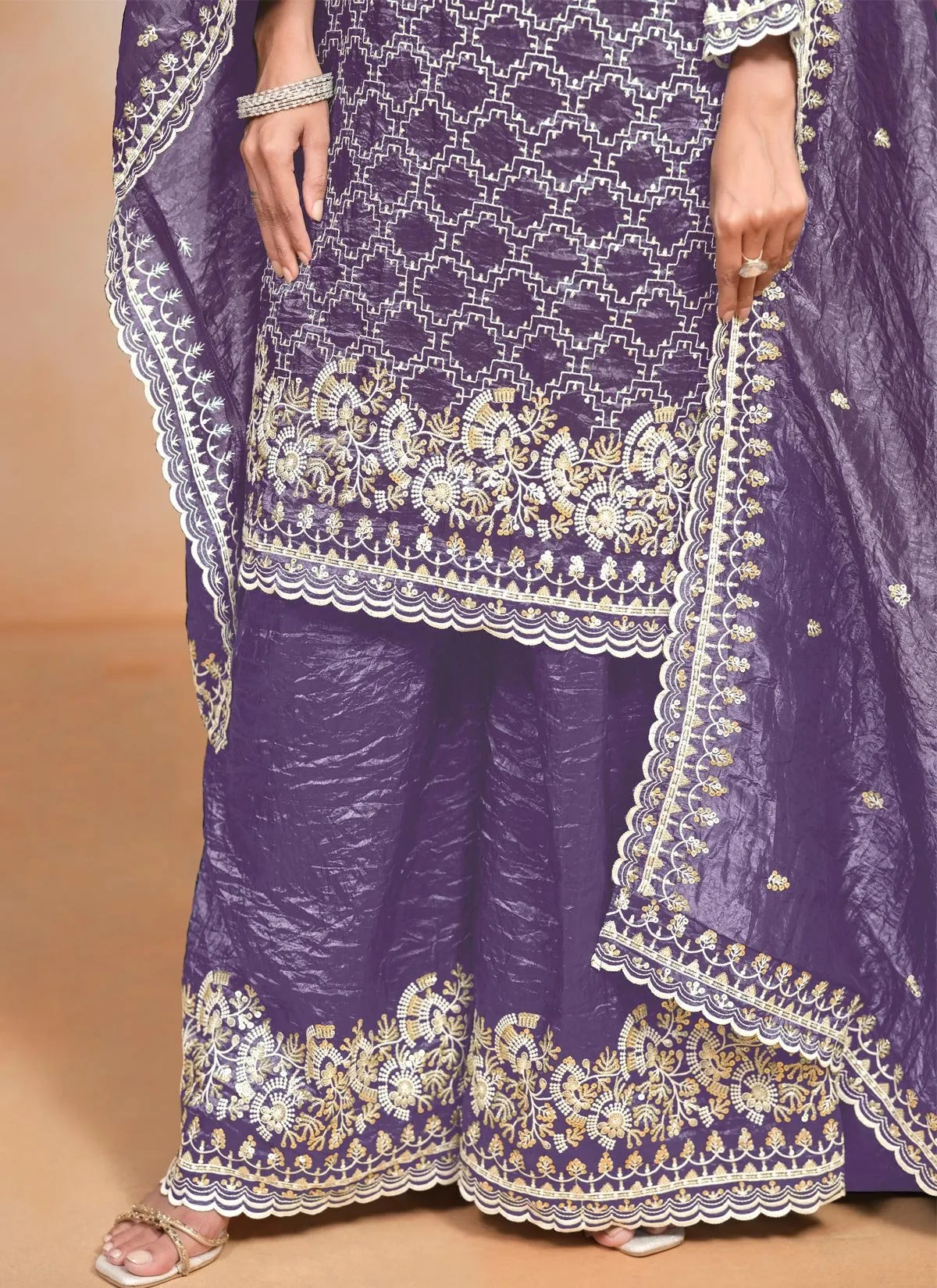 Passionate Purple Crush Embroidered Work Palazzo Suit Stockist Online