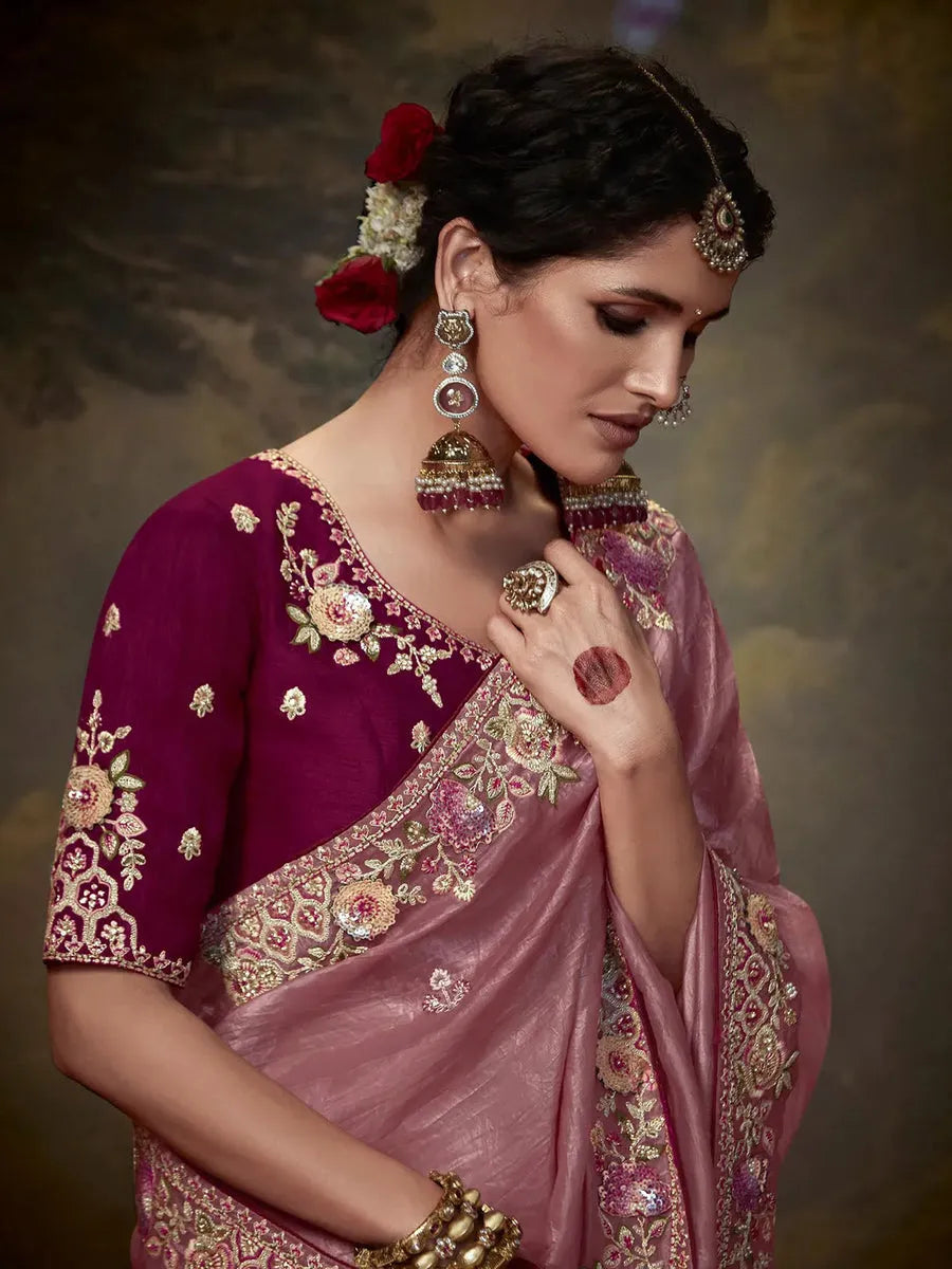 Elegant Rose Gold Embroidered Fancy Saree Buy Cheap Official Site