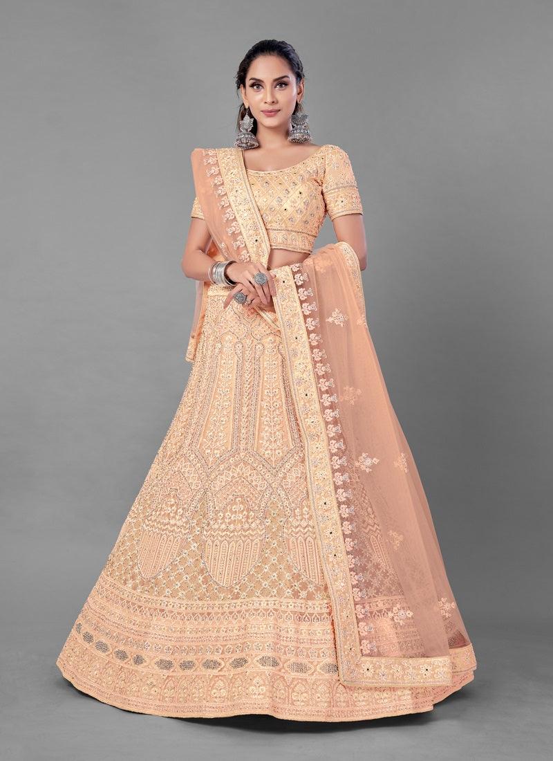 Beautiful Peach Color Soft Net Base With Wedding Wear Lehenga Choli Where To Buy Low Pice