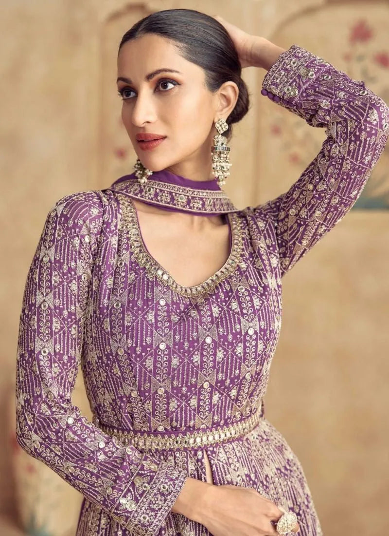 Luxurious Lavender Thread Embroidered Anarkali Suit Cheap Sale Get Authentic