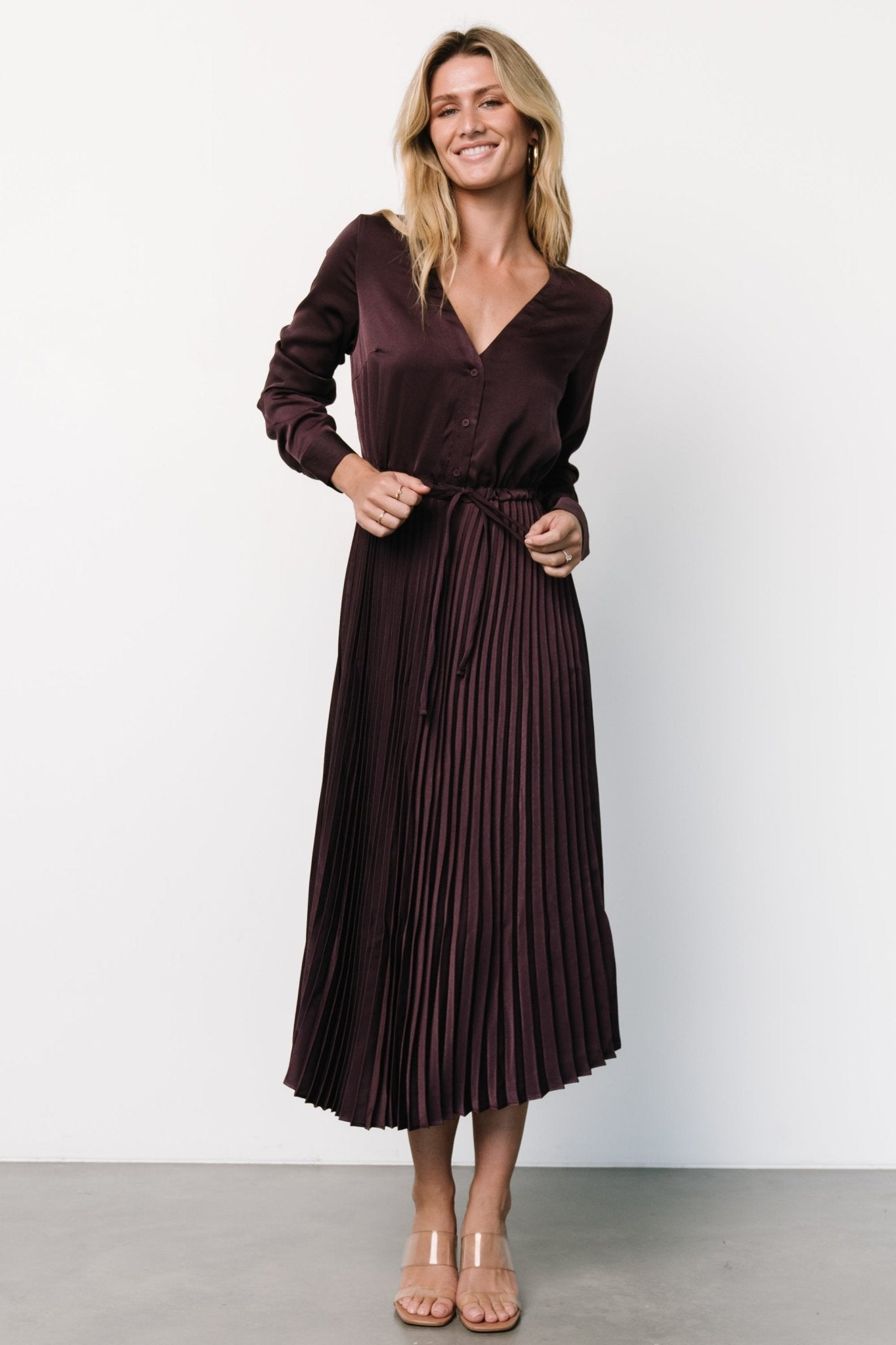 Waco Pleated Dress | Dark Plum Marketable For Sale