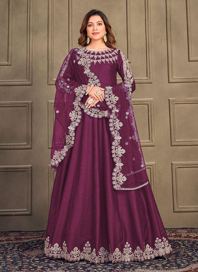 Art Silk Fabric Wine Indian Long Gown Cheap Sale The Cheapest