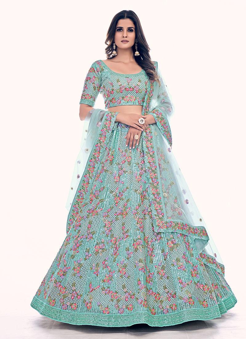 Heavy Embroidered Firozi Wedding Lehenga Cheap With Mastercard