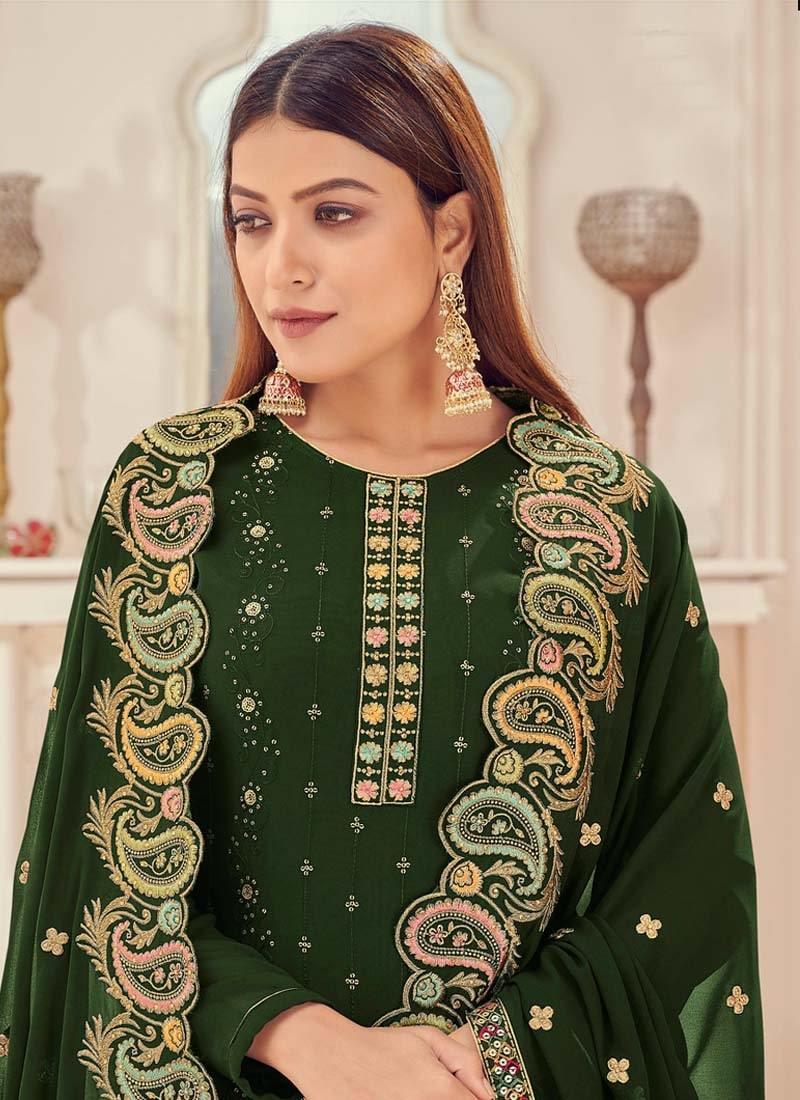 Stone And Sequins Work Forest Green Palazzo Salwar Suit Clearance Manchester Great Sale