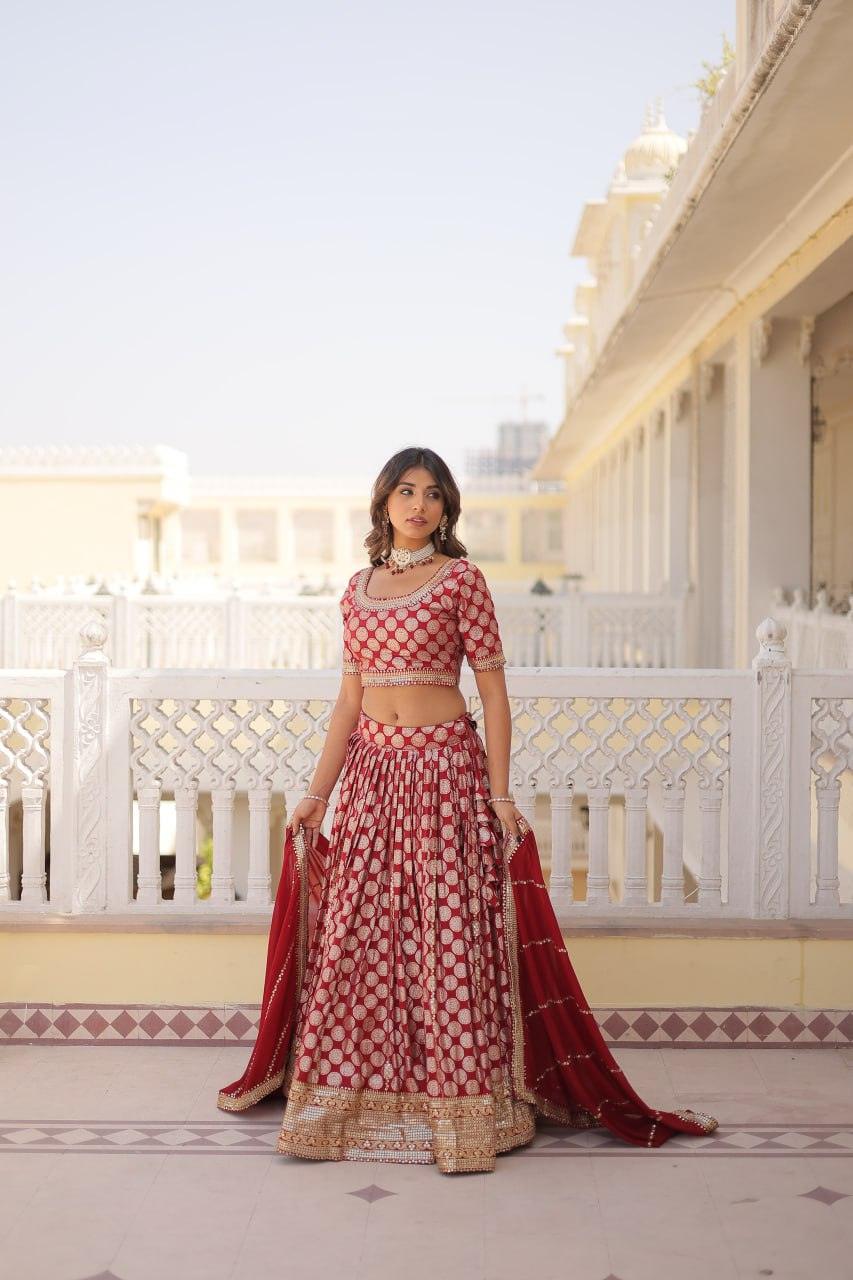 Stunning Red Lehenga Choli with Embellished Dupatta Free Shipping Shop