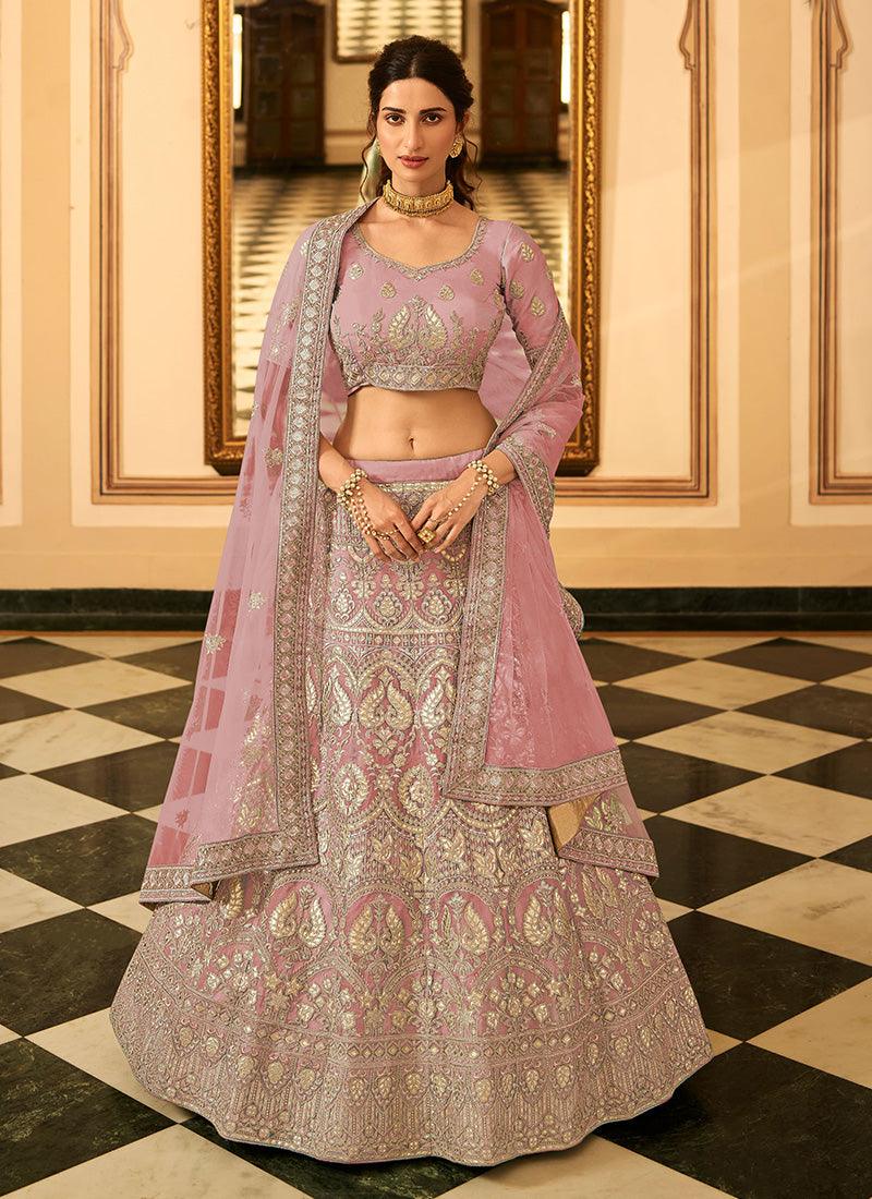 Zari And Gota Work Mauve Pink Color Organza Fabric Lehenga Choli Sale Fashion