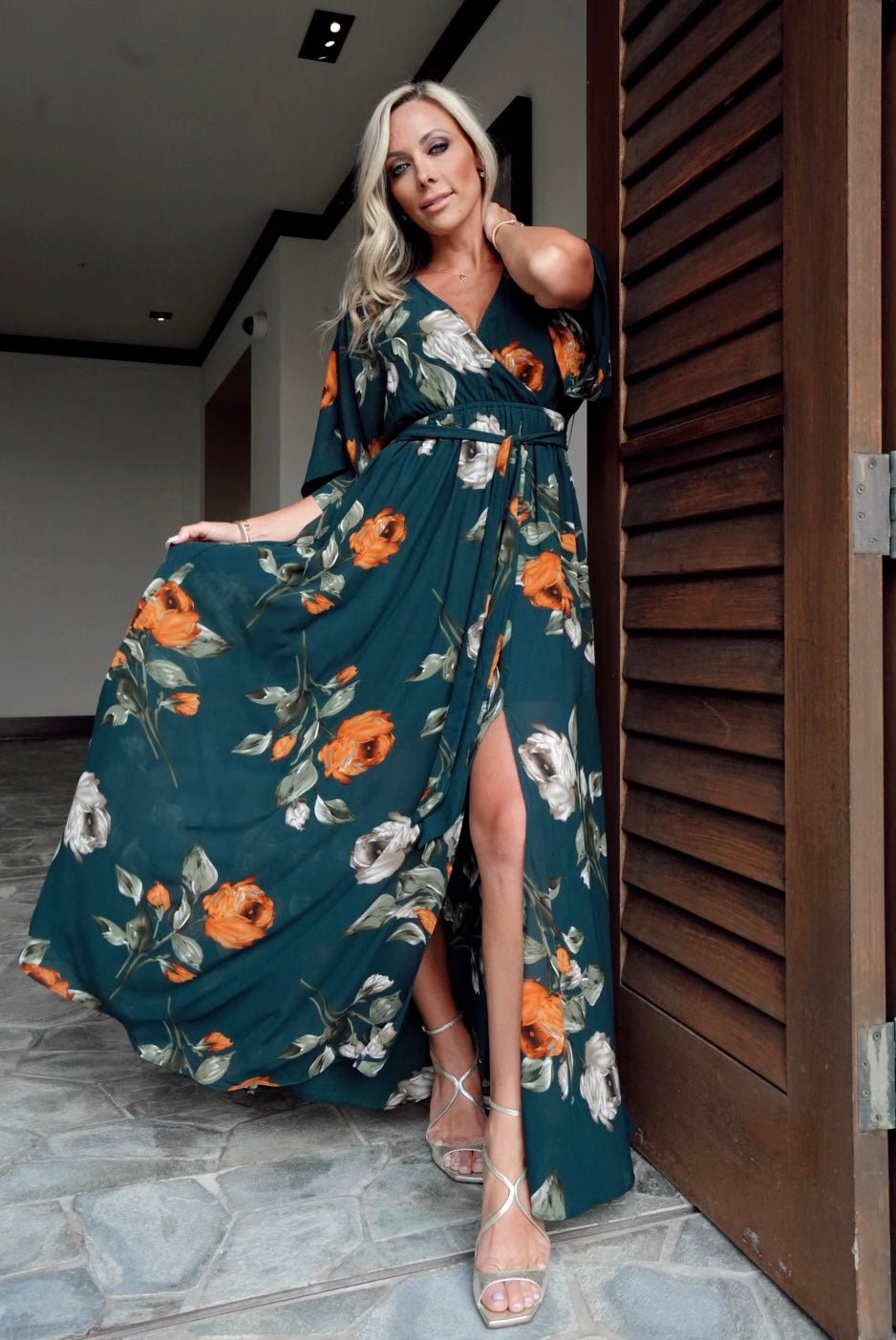 Kia Kimono Maxi Dress | Deep Topaz Floral Cheap Sale Cheapest