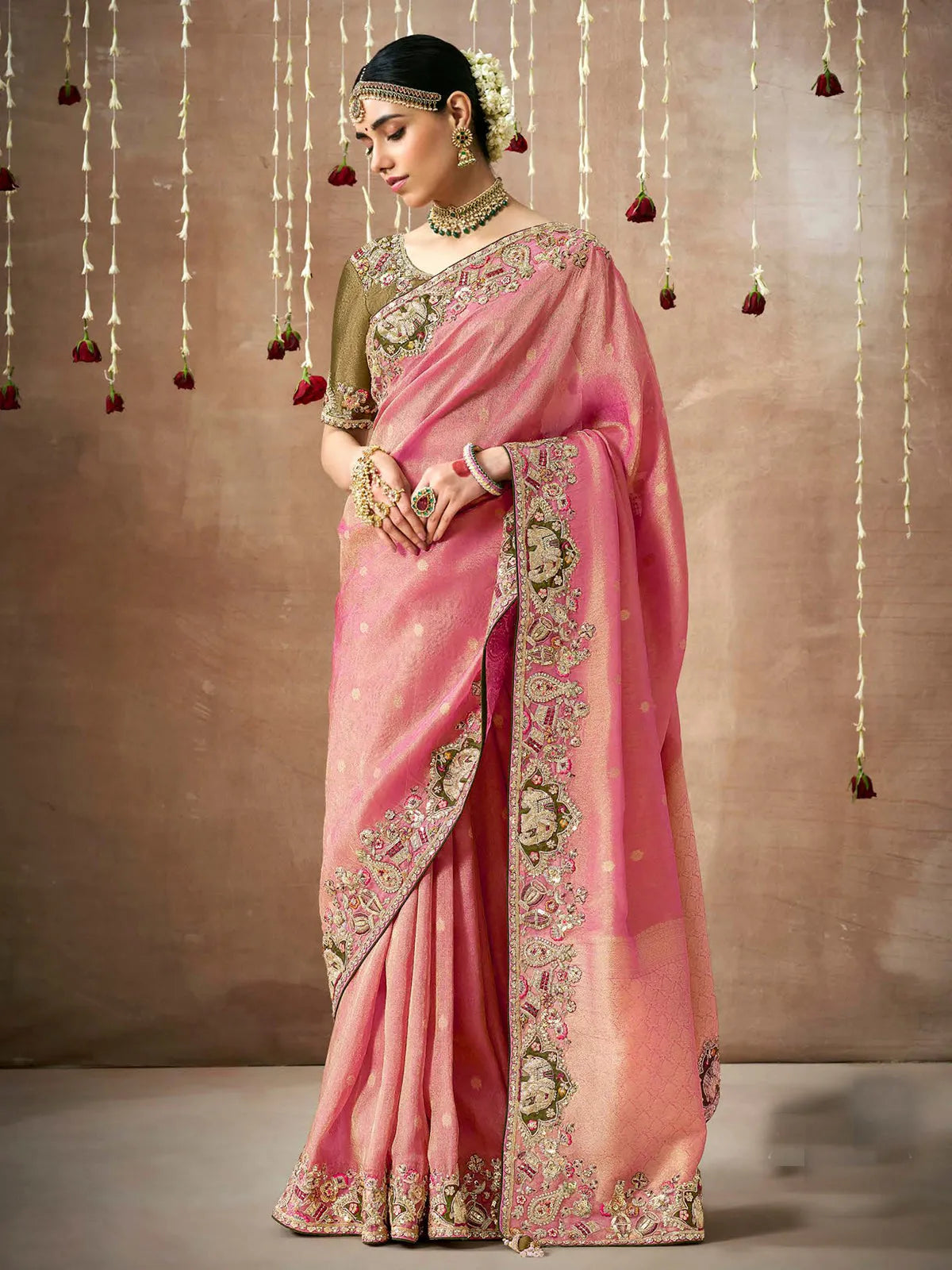 Pristine Light Pink Designer Silk Embroidered Saree Online Online Clearance