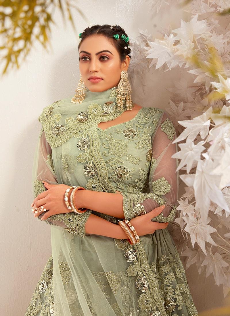 Soft Net Fabric Pistachio Green Color Sequins Work Lehenga Choli For Sale Finishline