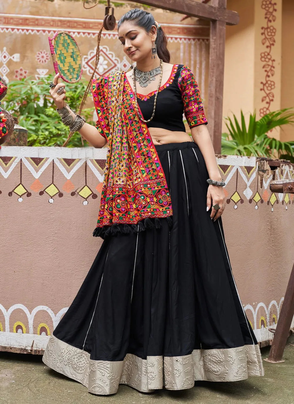 Outstanding Black Embroidered Navratri Lehenga Choli Cheap Sale Pay With Paypal