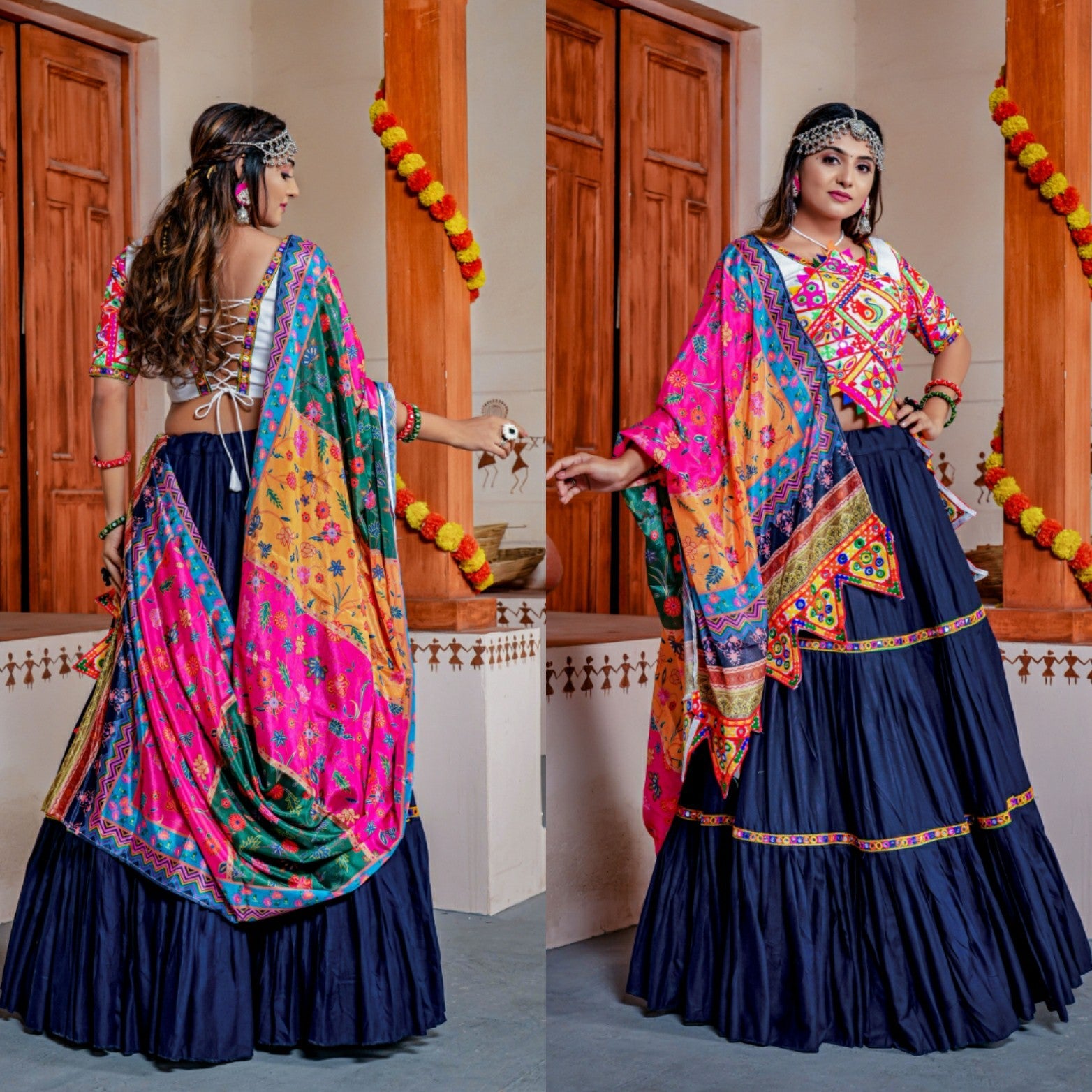 Three Tal Traditional Rayon Navratri Lehenga Choli Set Discount Nicekicks