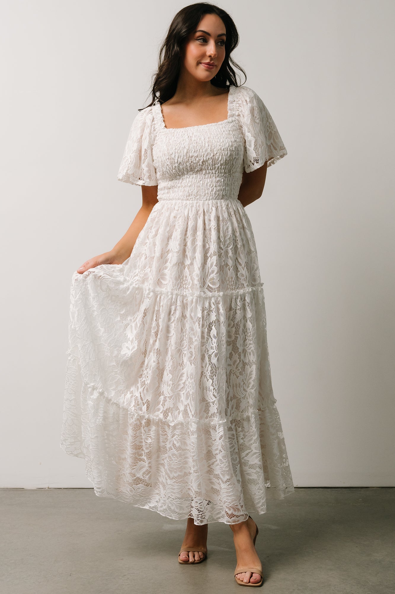 Aspen Smocked Lace Maxi Dress | Off White Comfortable Cheap Online