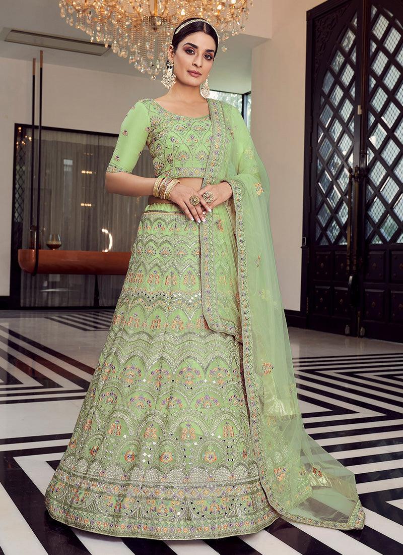 Ceremonial Pista Green Color Organza Base Kalidar Lehenga Choli Discount