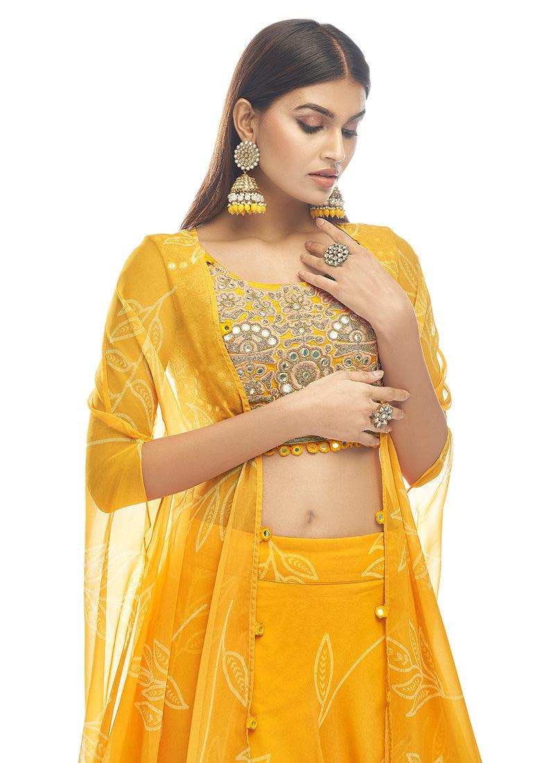 Yellow Mirror Work Lehenga Choli With Jacket Enjoy Cheap Pice