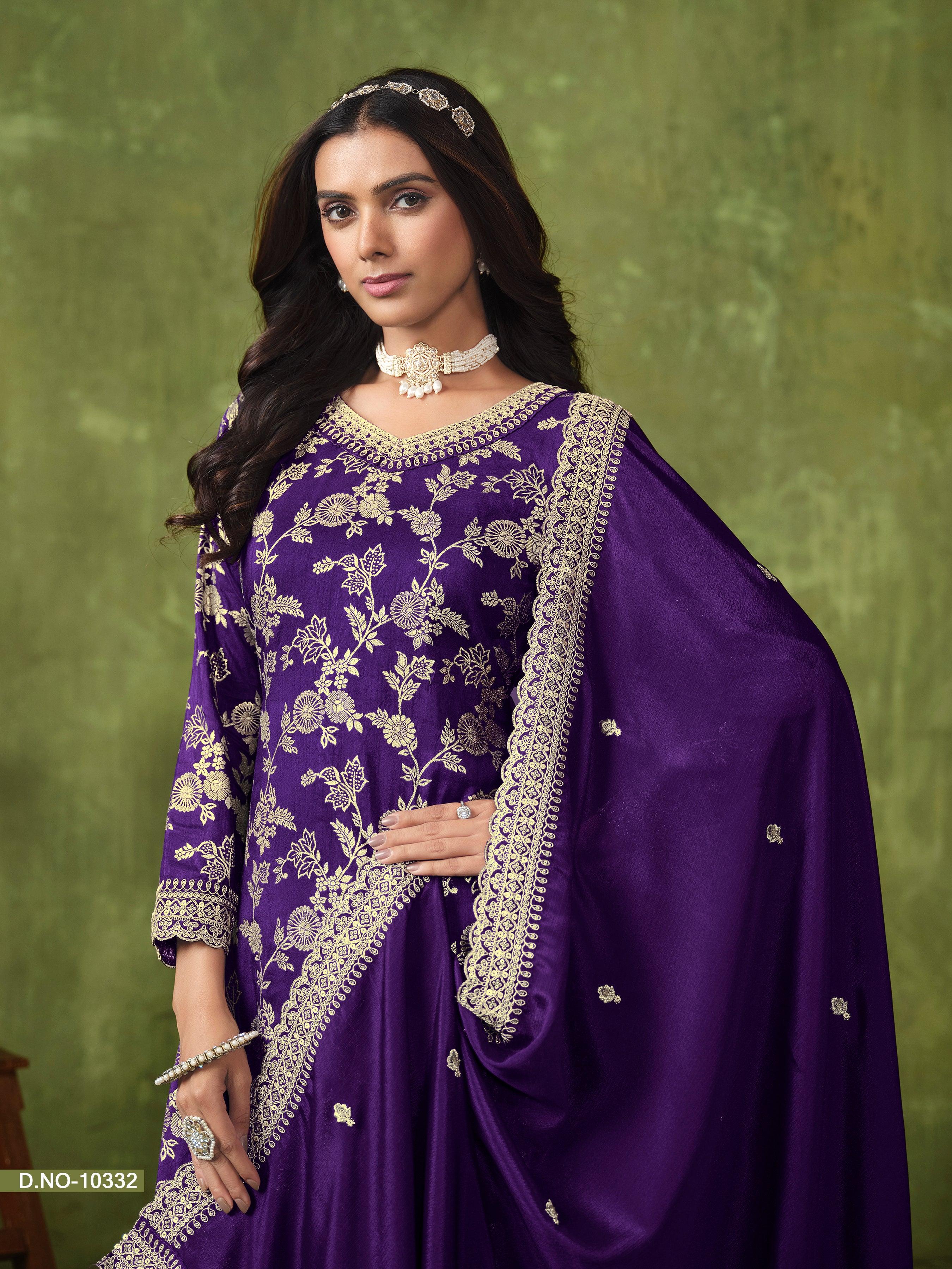 Purple Dola Silk Jacquard Festival Wear Top Palazzo Suit Outlet Official Site