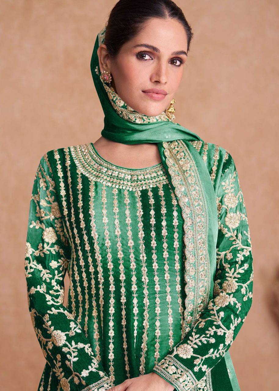 Fantastic Ombre Style Chinon Embroidered Sharara Suits On Hot Sale