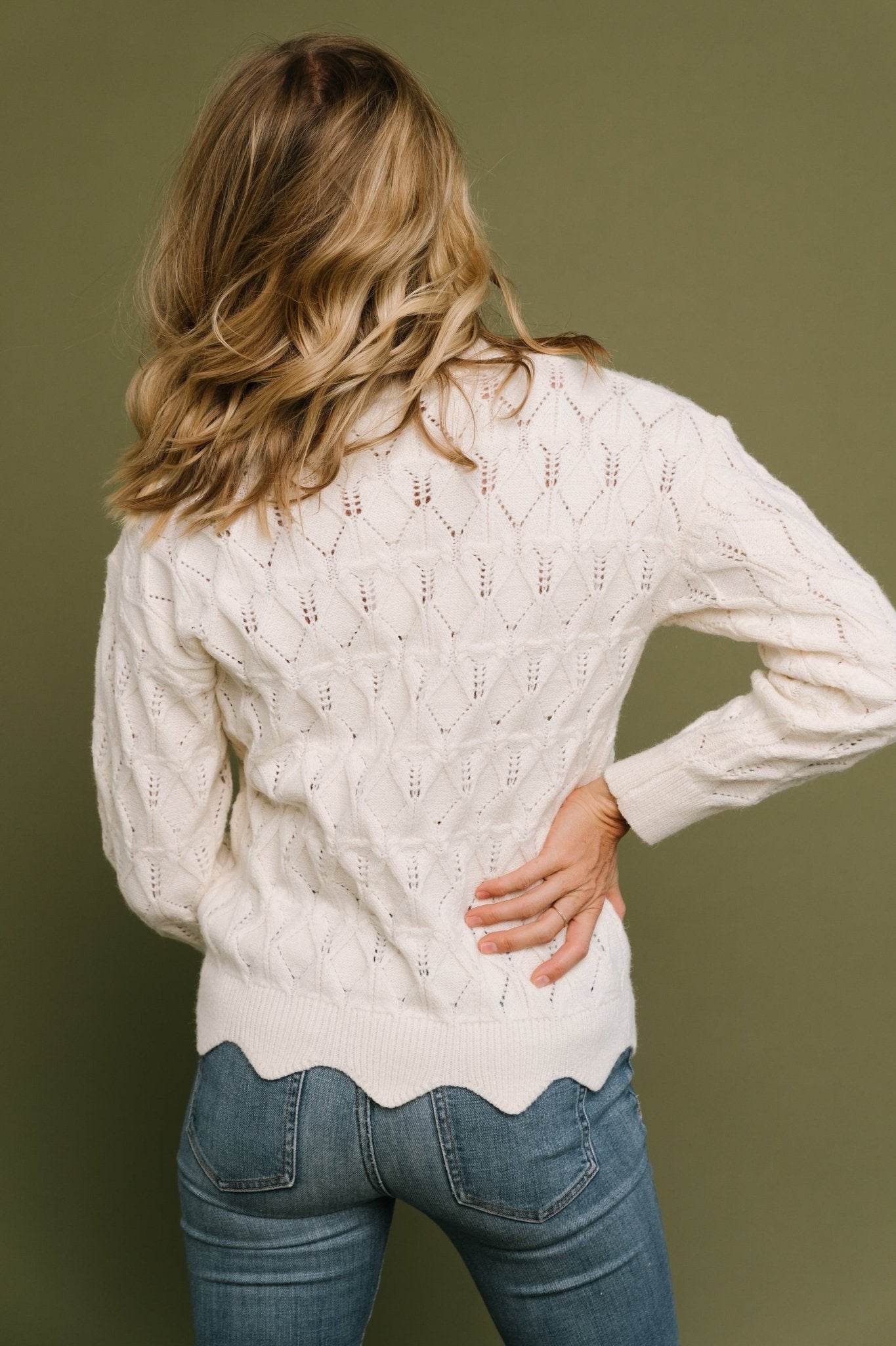 Perle Eyelet Scallop Sweater | Cream Discount Classic