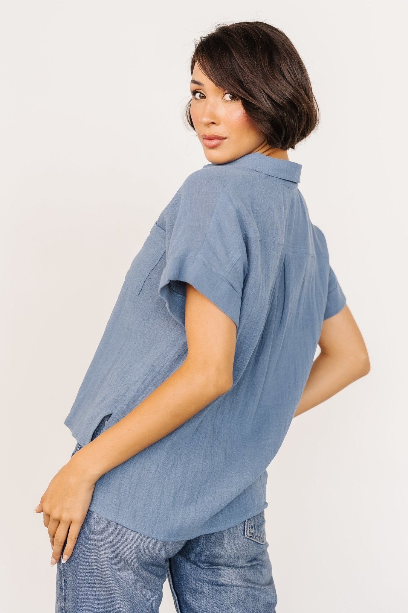 Hammond Short Sleeve Top | Slate Blue Cheap Factory Outlet