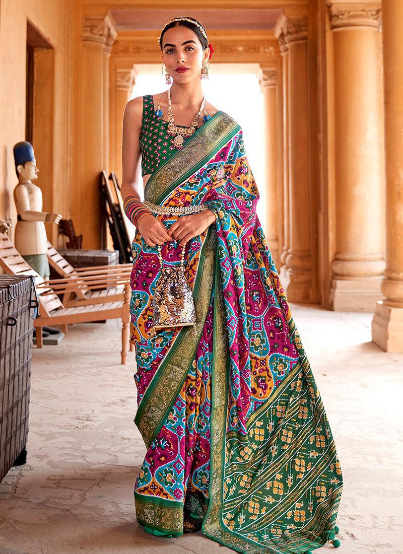 Elegant Silk Base Multi Color Swarovski Work Printed Saree Top Quality For Sale