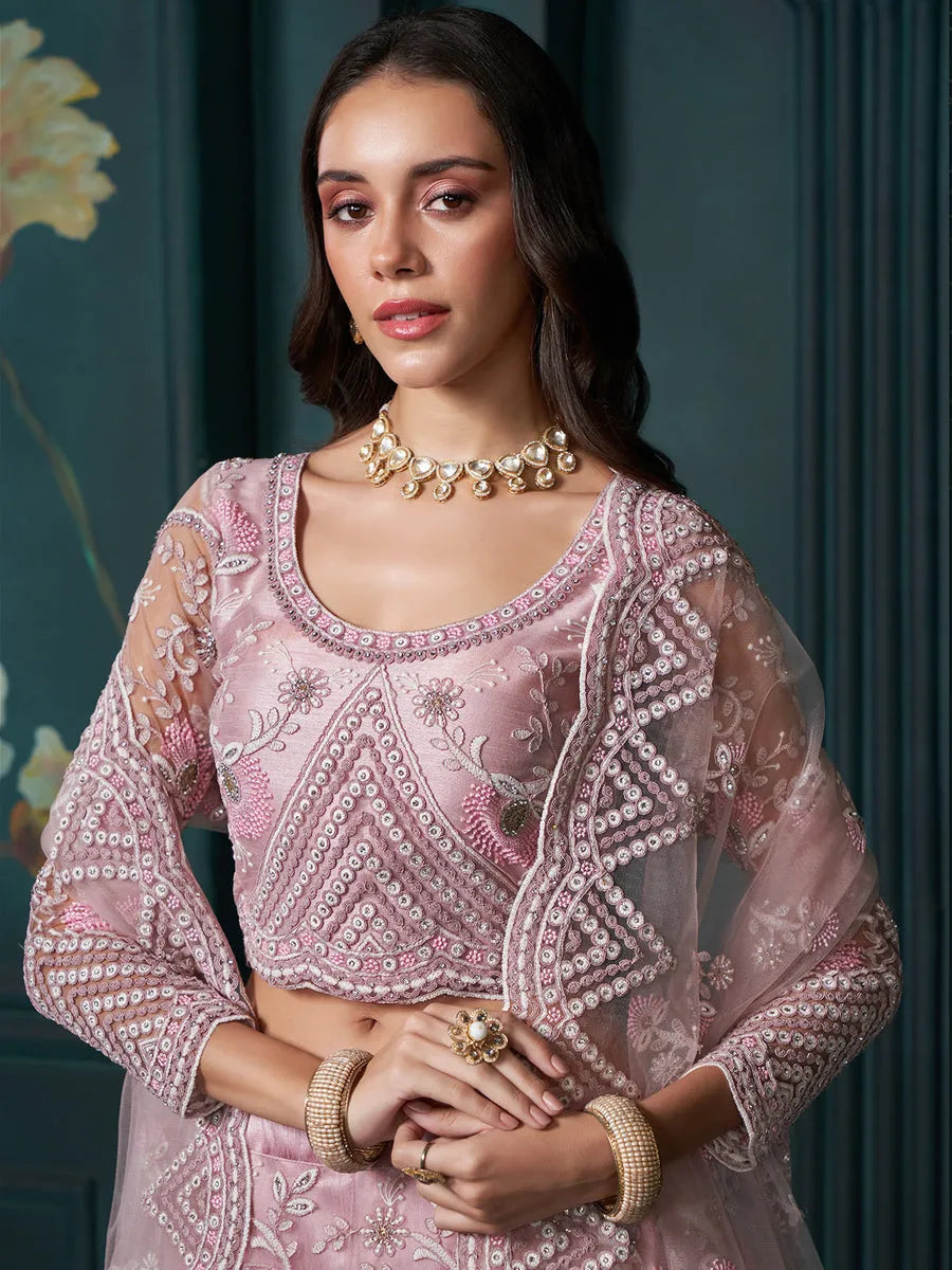 Exquisite Dusty Pink Embroidered Bridal Lehenga Choli Shop Offer