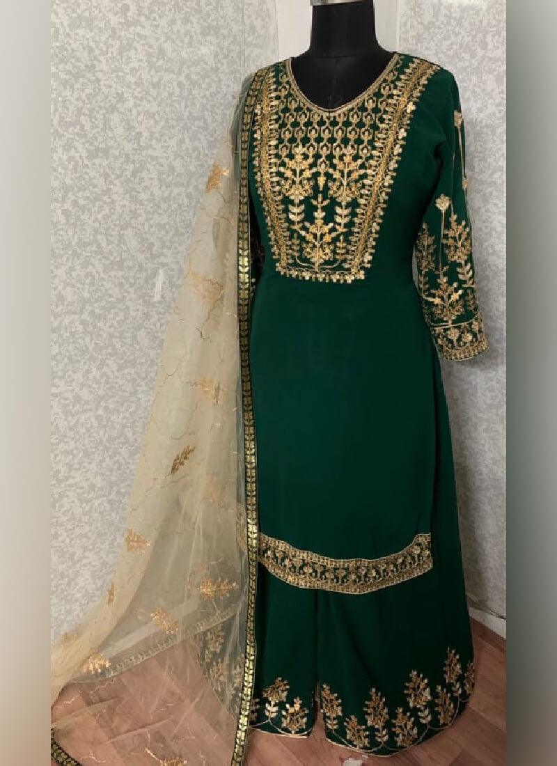 Impressive Dark Green Color Pakistani Suit With Georgette Fabric Clearance How Much